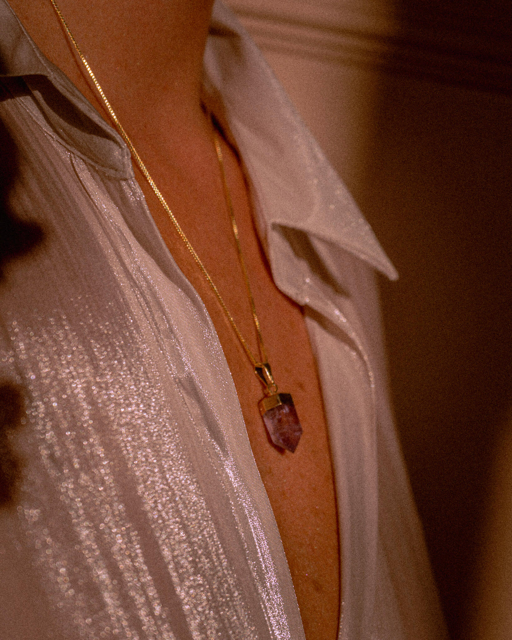 Amethyst Crystal Polished Pendant Necklace Gold