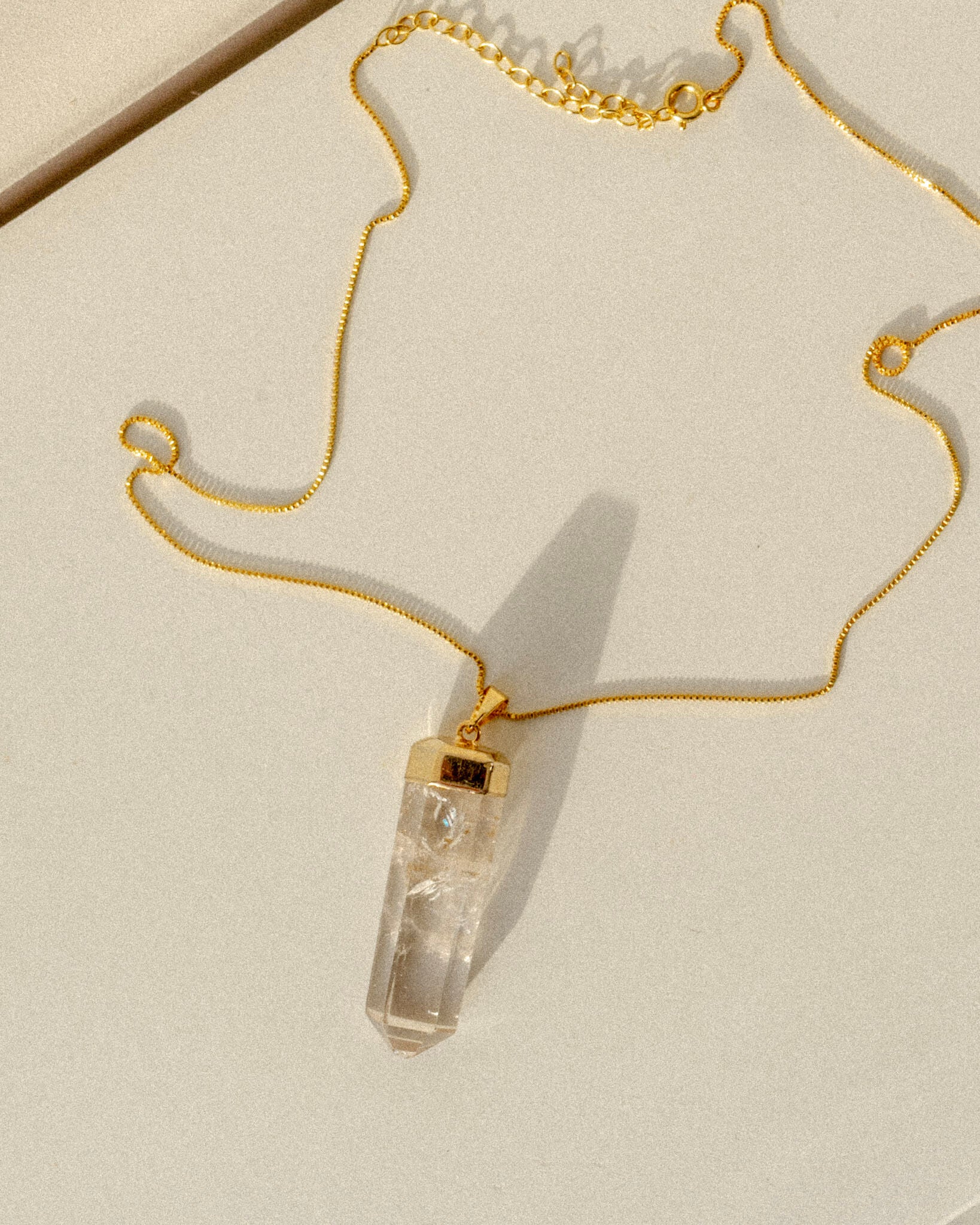 Clear Quartz Polished Crystal Pendant Necklace Gold Medium