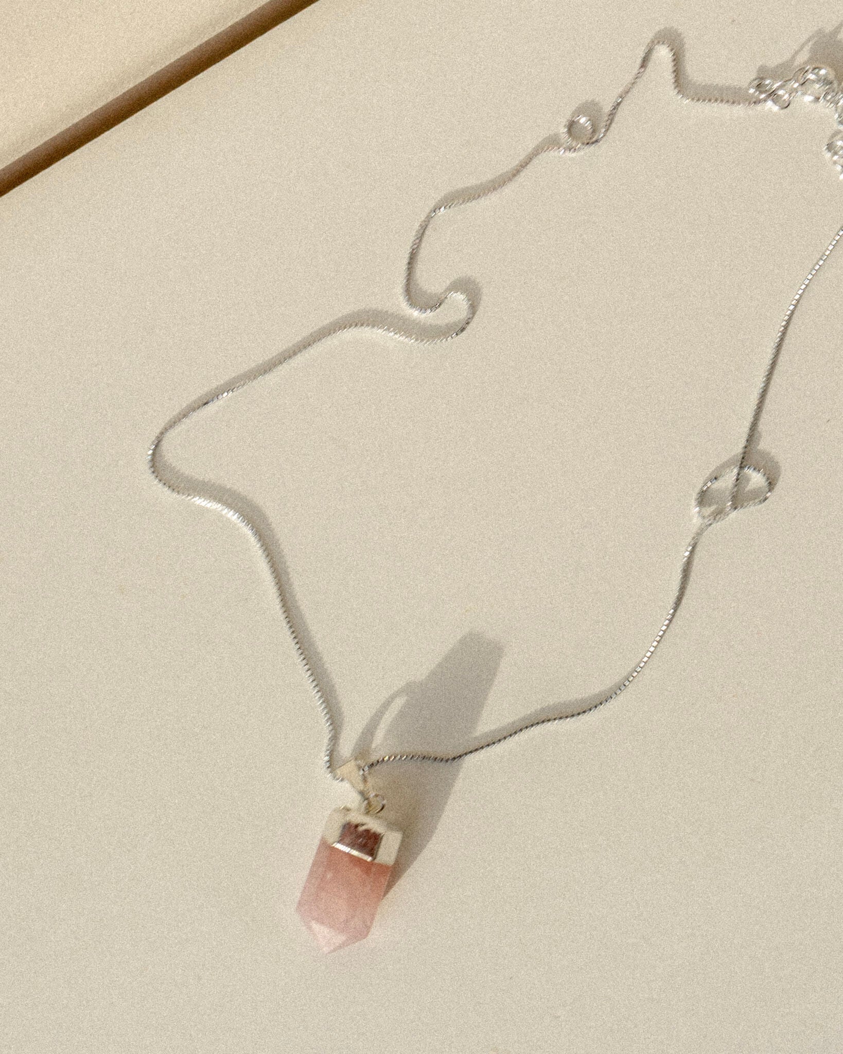 Polished Rose Quartz Crystal Pendant Necklace Silver Small
