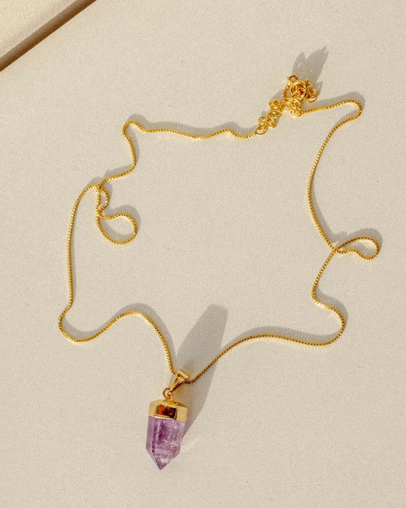 Amethyst Crystal Polished Pendant Necklace Gold