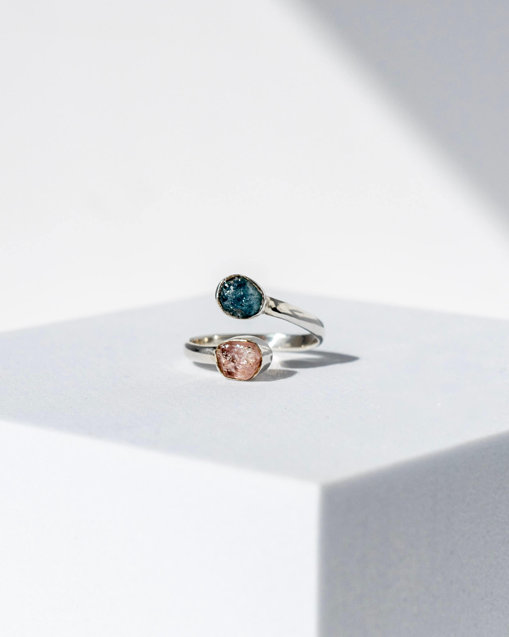 Aquamarine & Morganite Raw 925 Sterling Silver Ring Healing Crystal