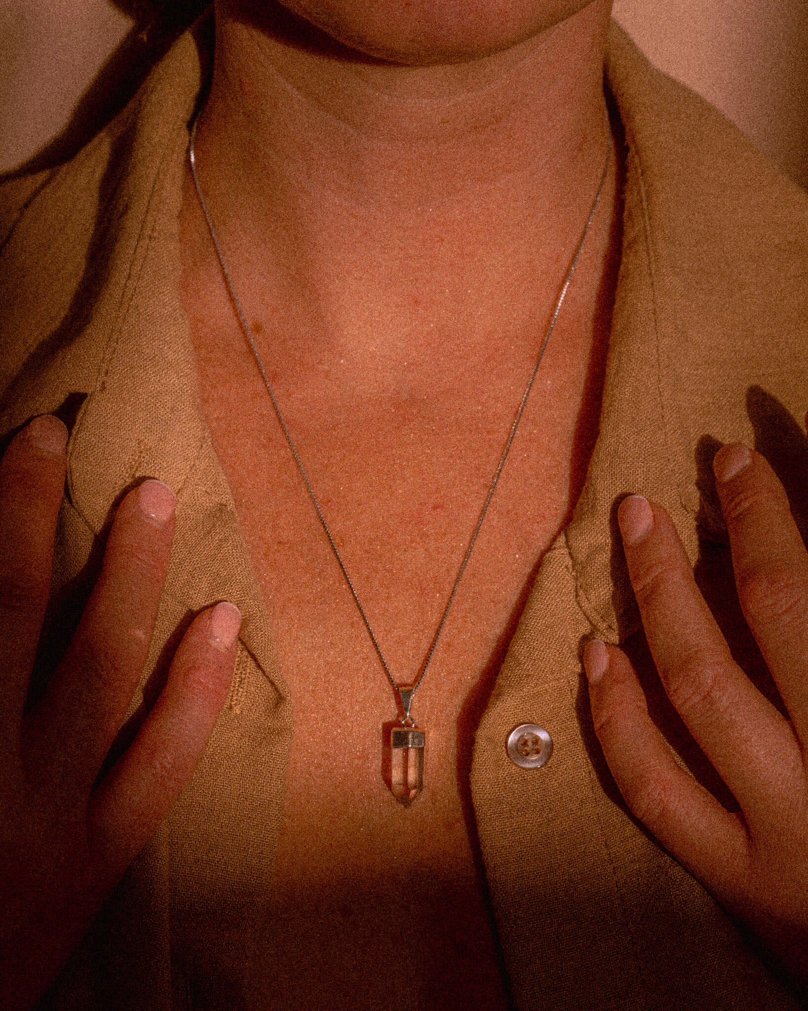 Clear Quartz Crystal Polished Pendant Silver