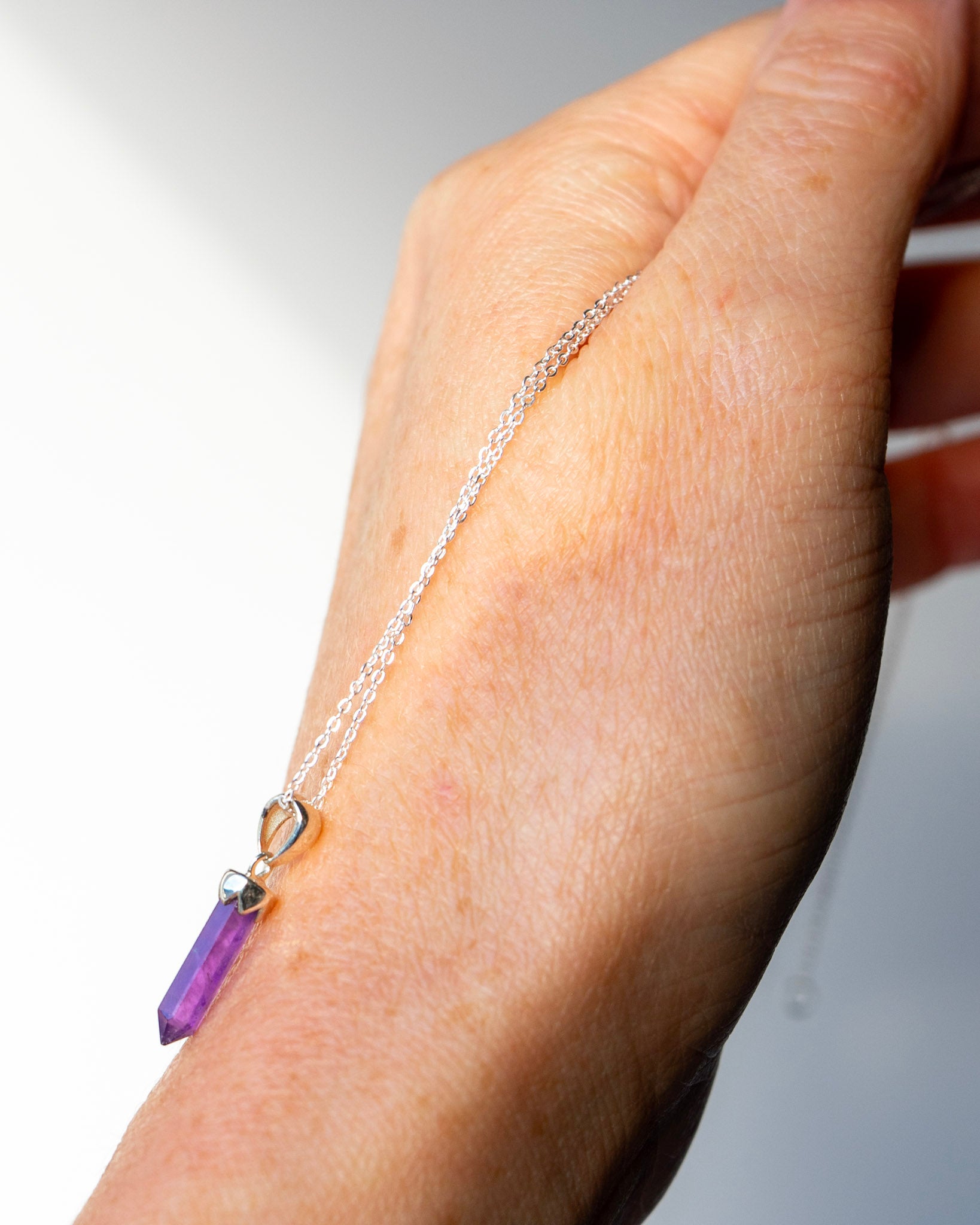 Amethyst Point Pendant 925 Sterling Silver Crystal Necklace