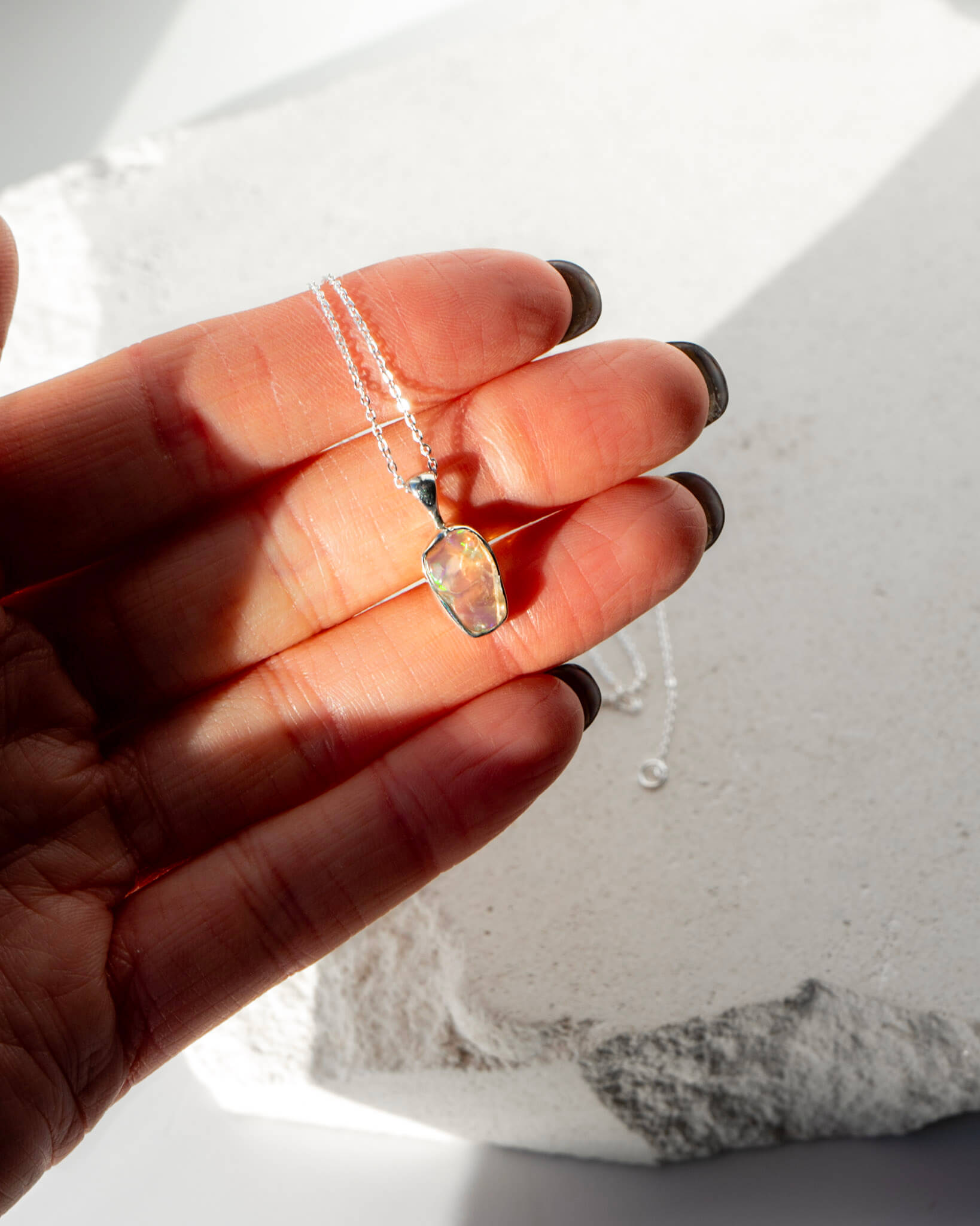 Ethiopian Opal Pendant 925 Sterling Silver Crystal Necklace