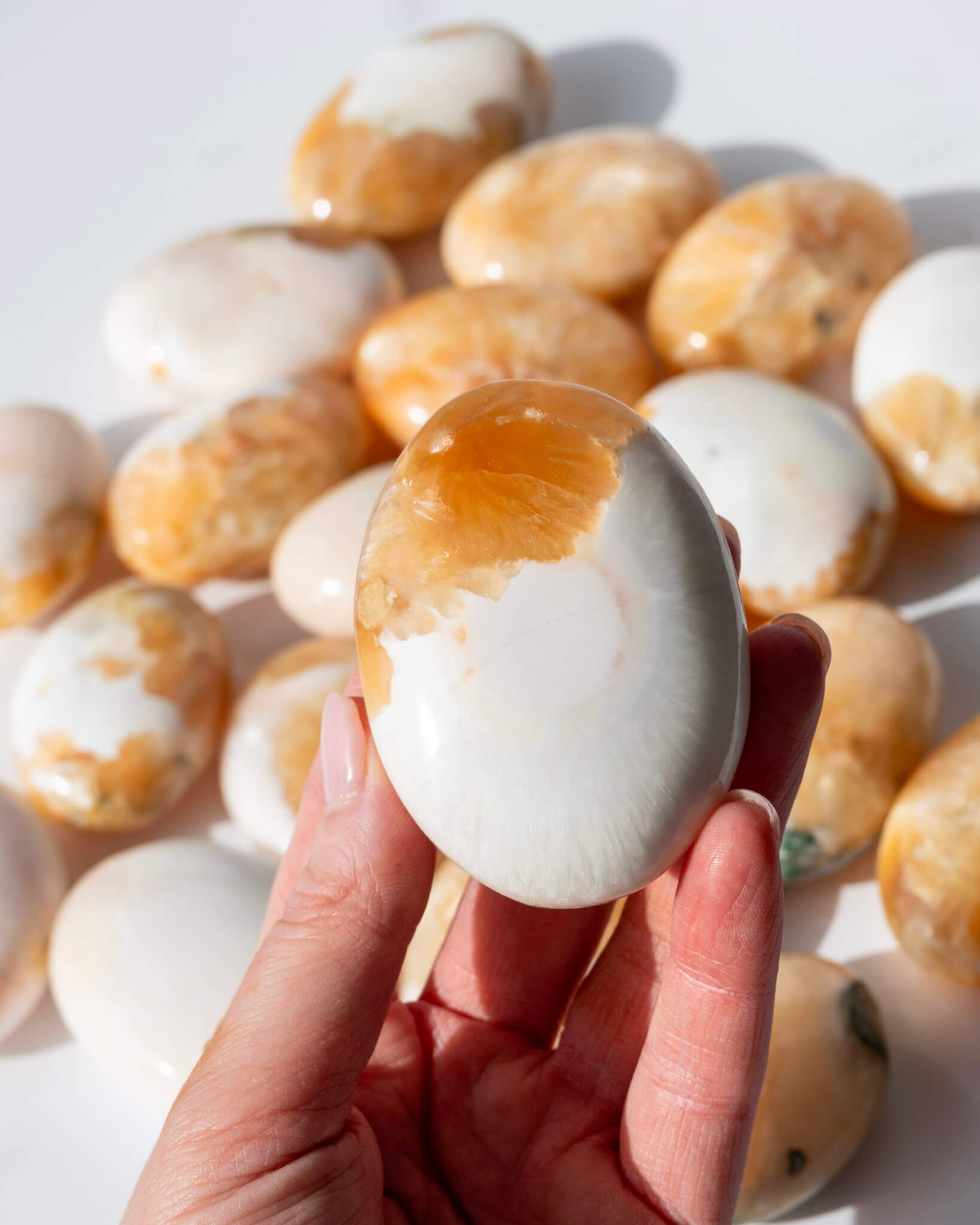 Peach Stilbite & Scolecite Palm Stone Healing Crystal