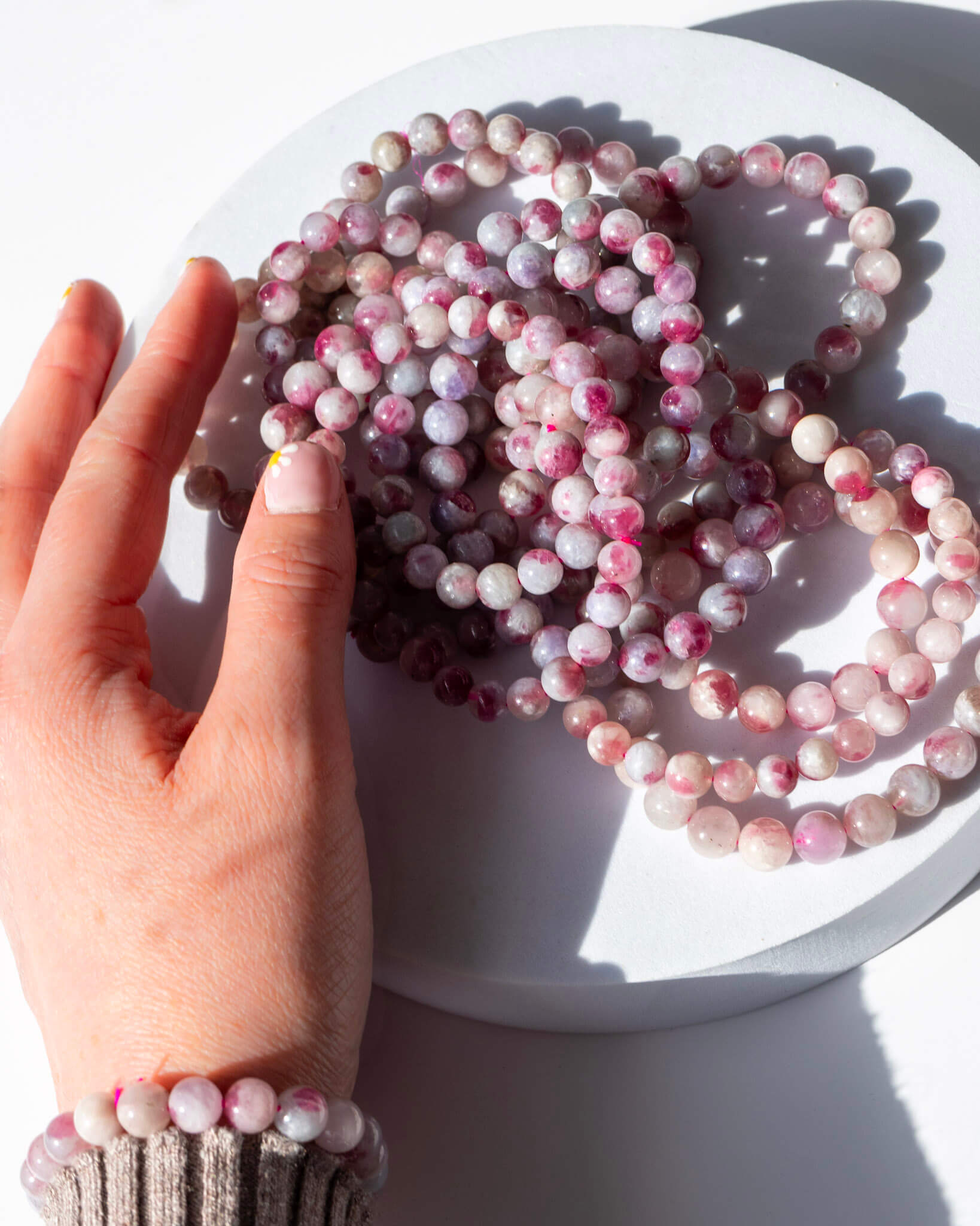 Pink Tourmaline in Quartz 8mm Bracelet Healing Crystal