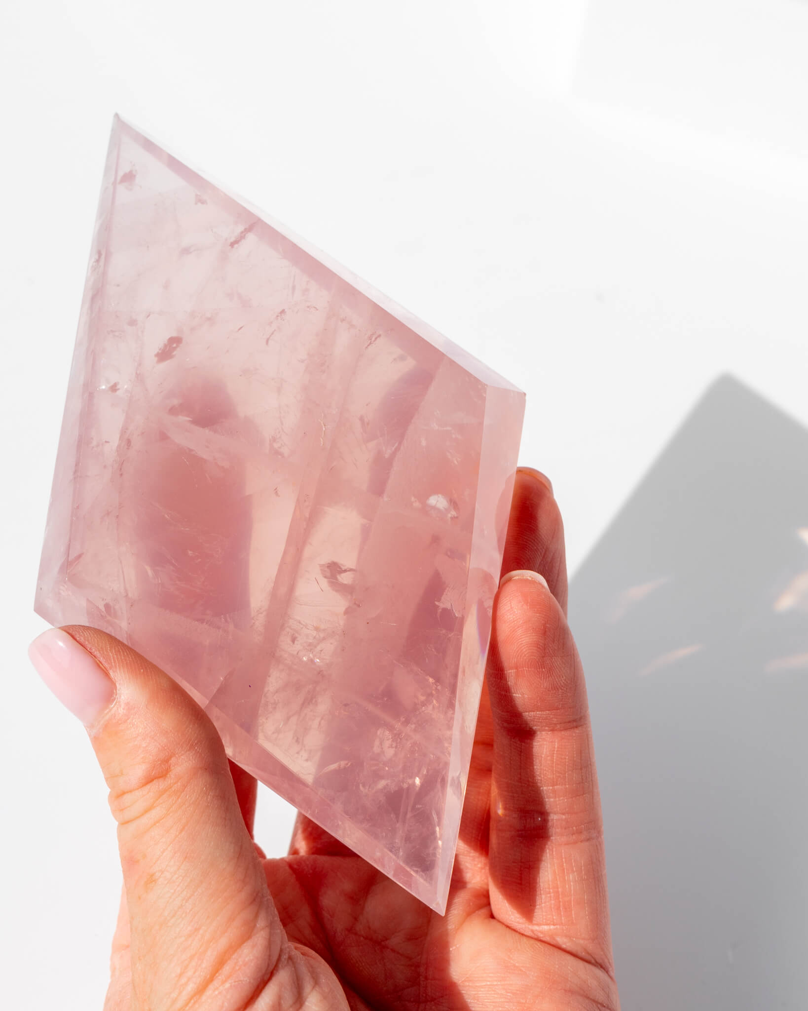 Rose Quartz Diamond on Gold Stand - 124
