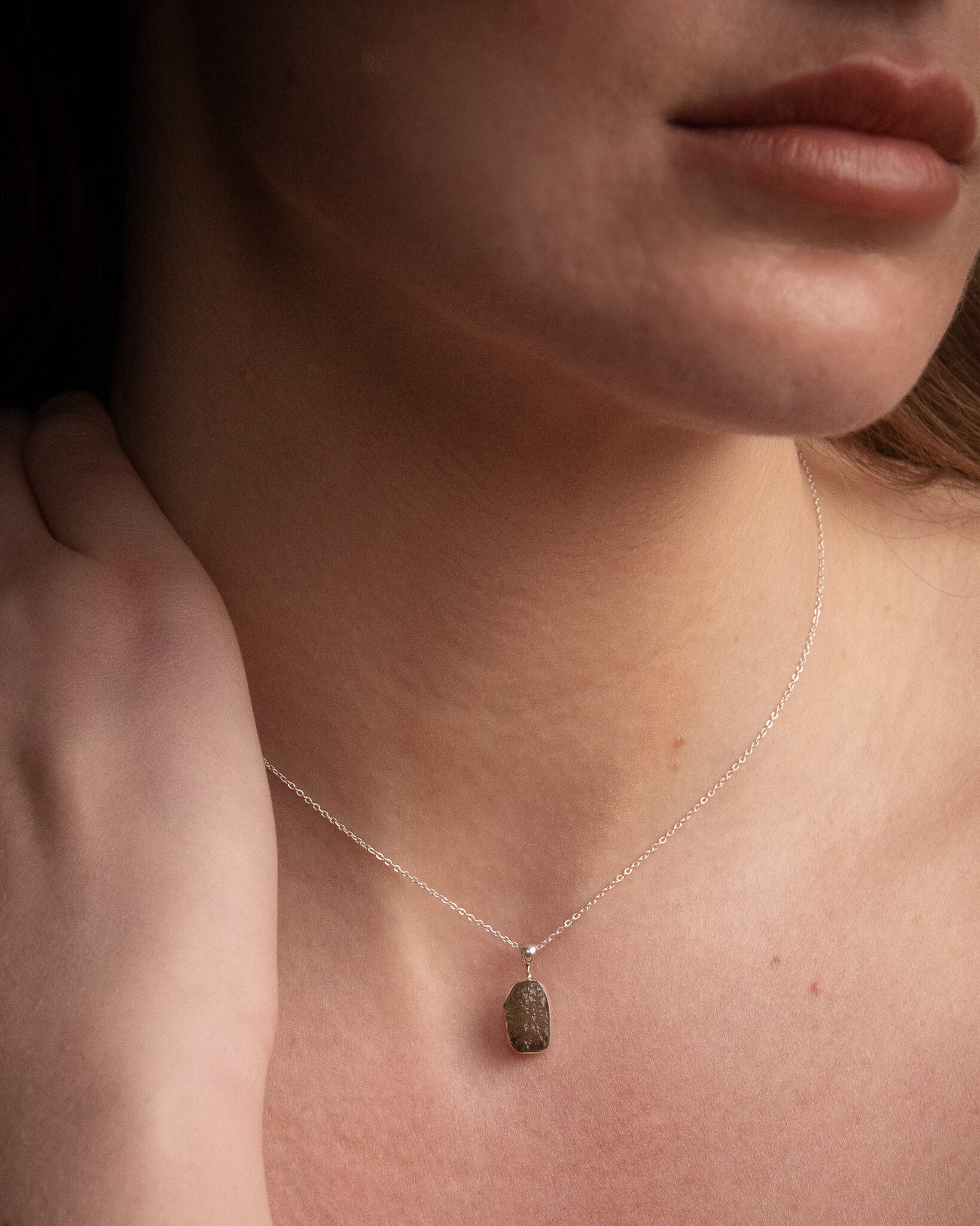 Moldavite Raw Pendant 925 Sterling Silver Crystal Necklace Healing Crystal