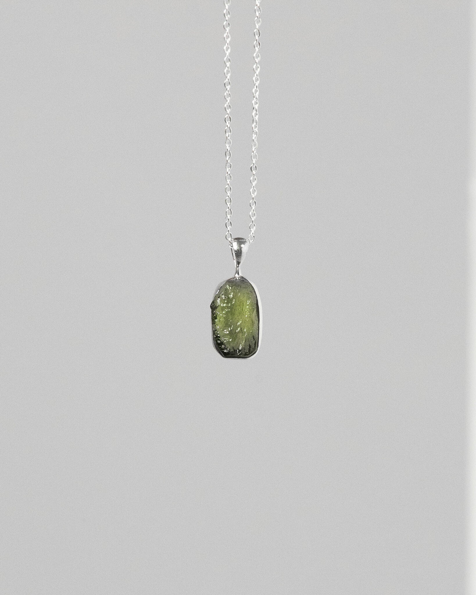 Moldavite Raw Pendant 925 Sterling Silver Crystal Necklace Healing Crystal