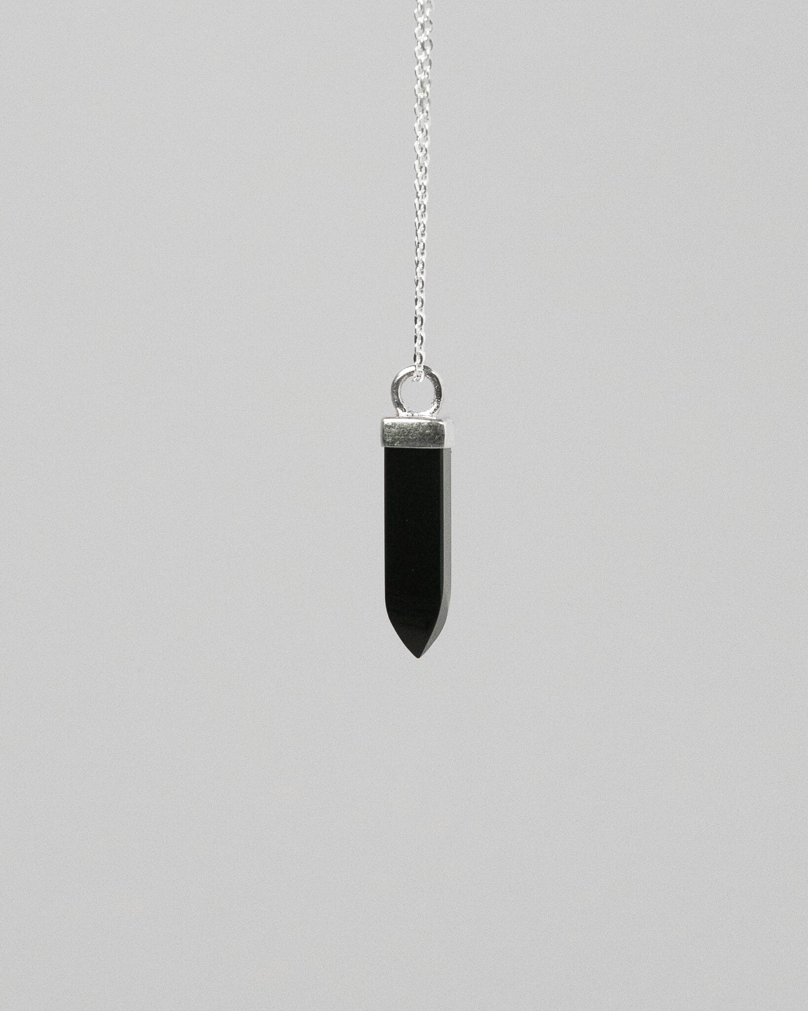 Black Onyx Pendant Silver Crystal Necklace Healing Crystal