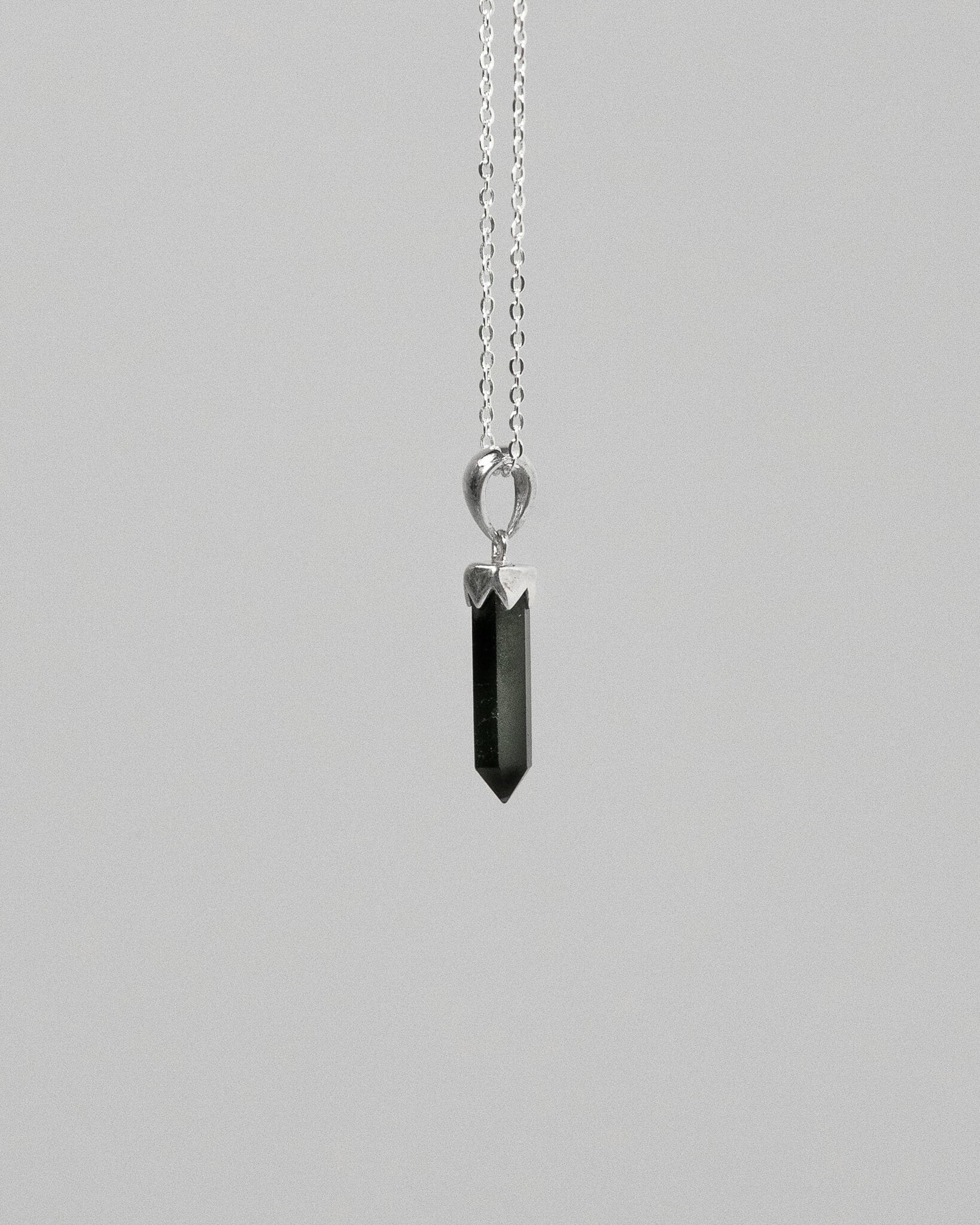 Black Tourmaline Point Pendant 925 Sterling Silver Crystal Necklace Healing Crystal