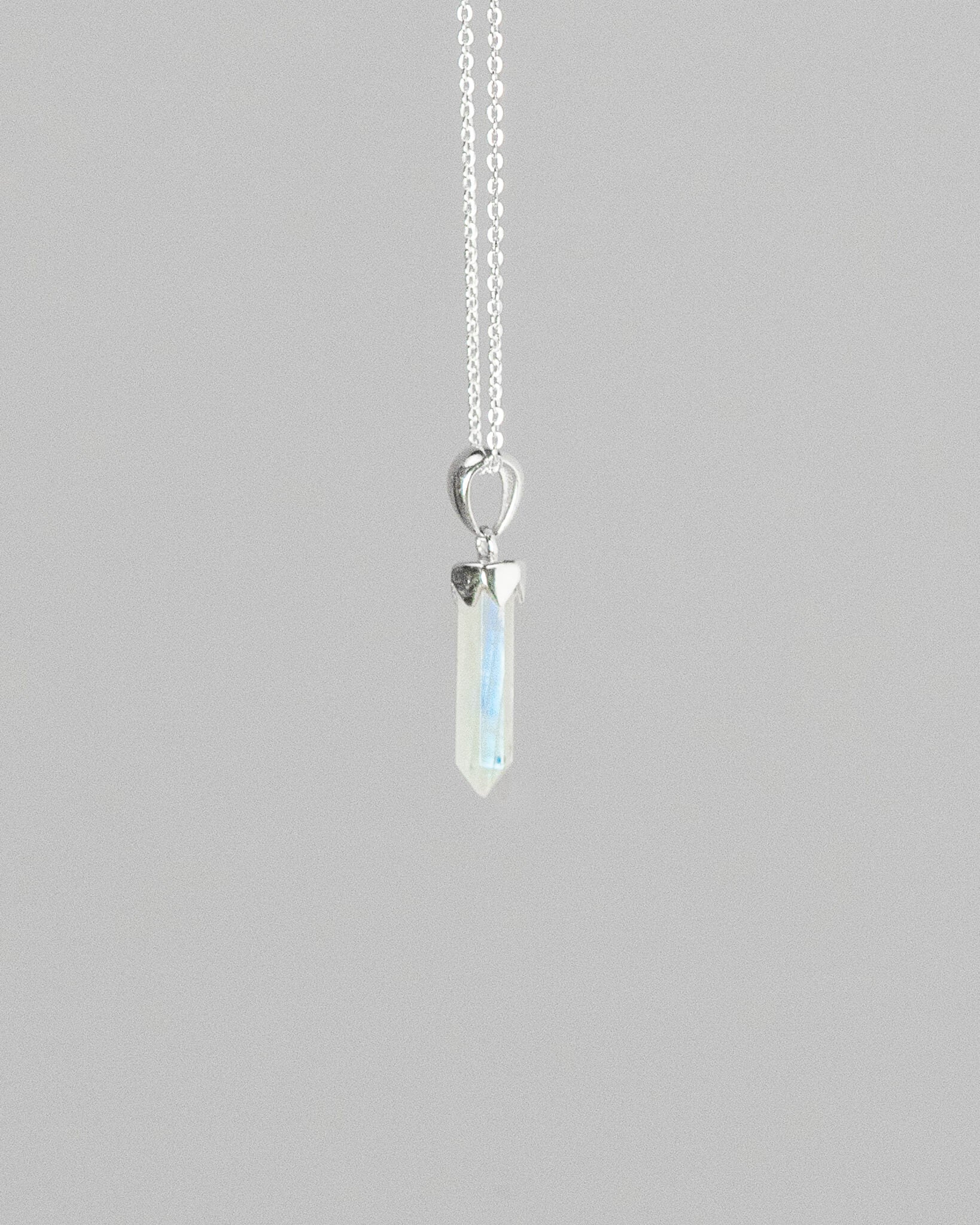 Rainbow Moonstone Point Pendant 925 Sterling Silver Crystal Necklace Healing Crystal