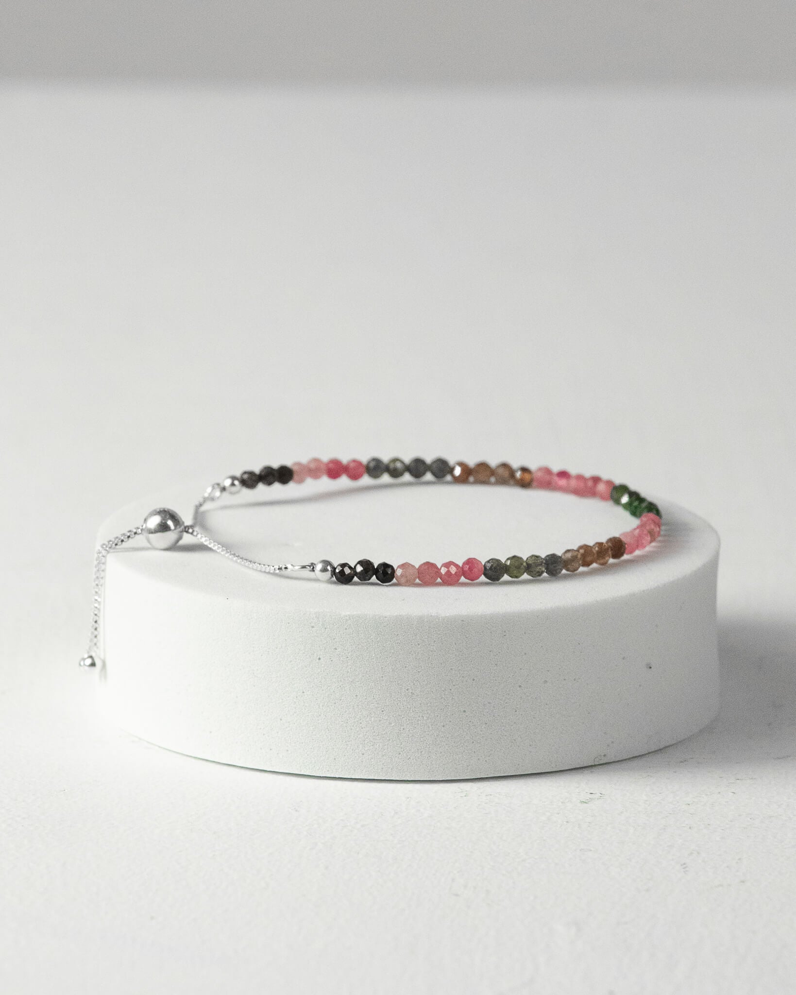 Watermelon Tourmaline Faceted Bead Bracelet 925 Sterling Silver Healing Crystal