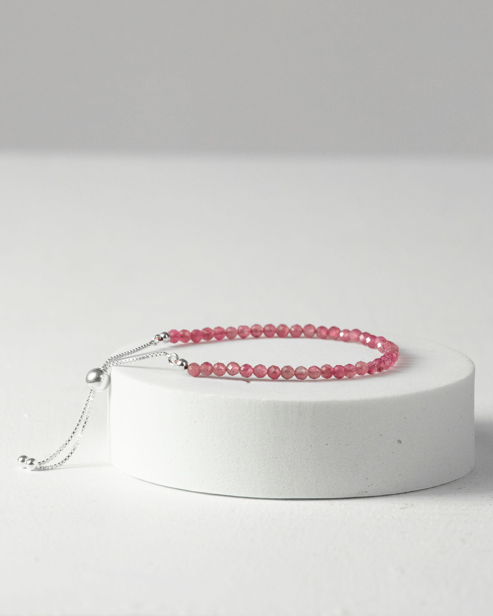 Pink Tourmaline 3mm Faceted Bead Bracelet 925 Sterling Silver Healing Crystal