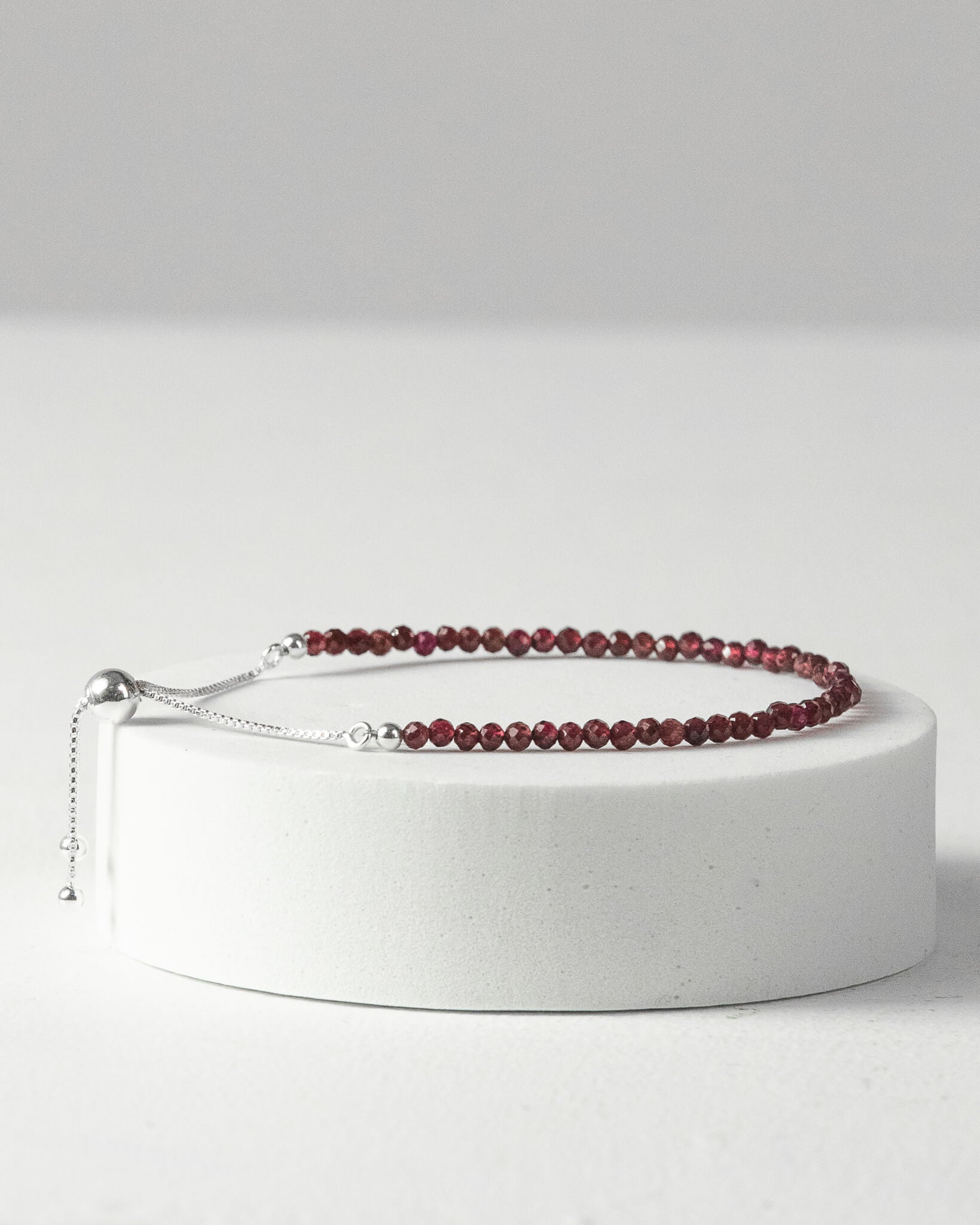 Garnet 3mm Faceted Bead Bracelet 925 Sterling Silver Healing Crystal