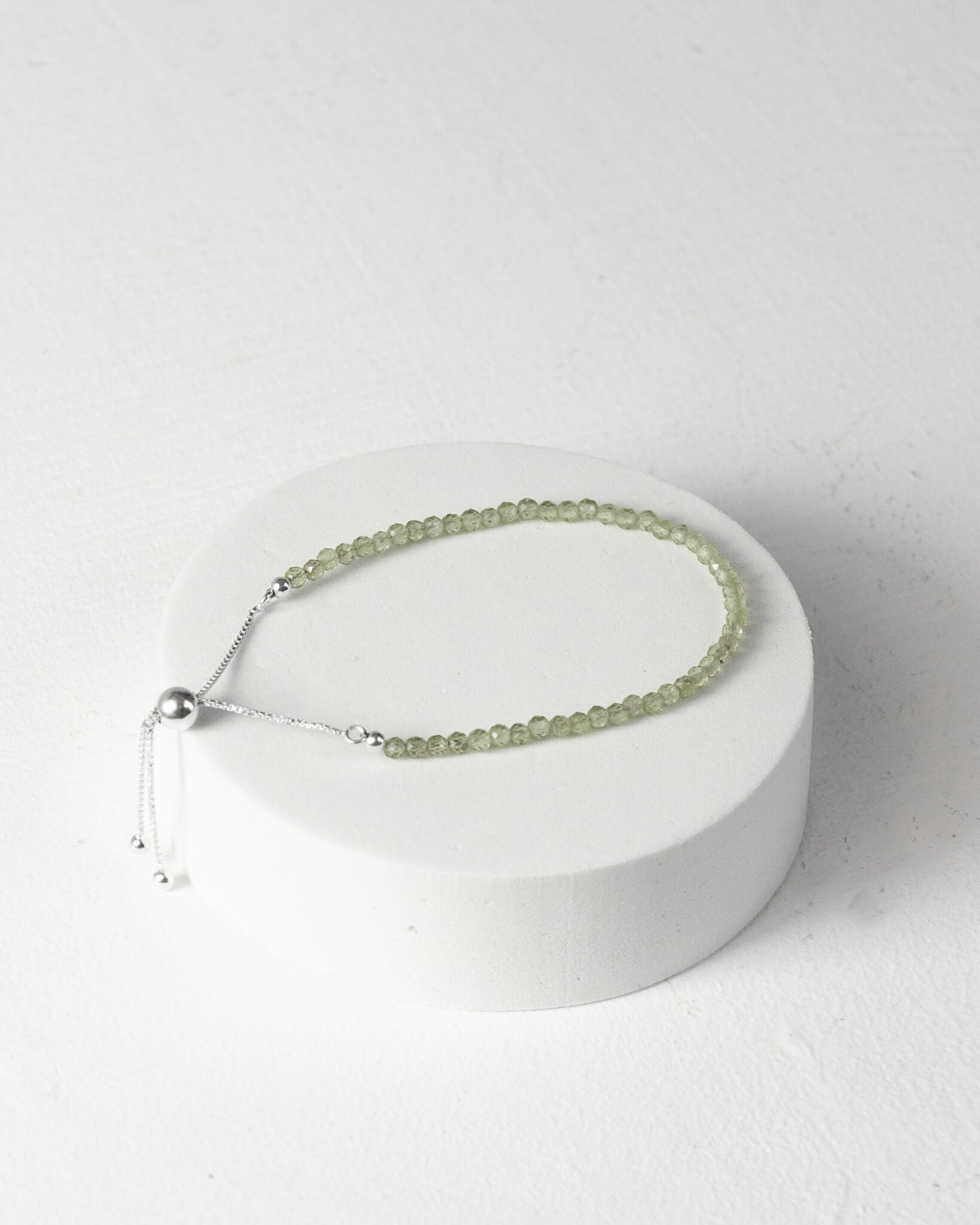 Peridot 3mm Faceted Bead Bracelet 925 Sterling Silver Healing Crystal