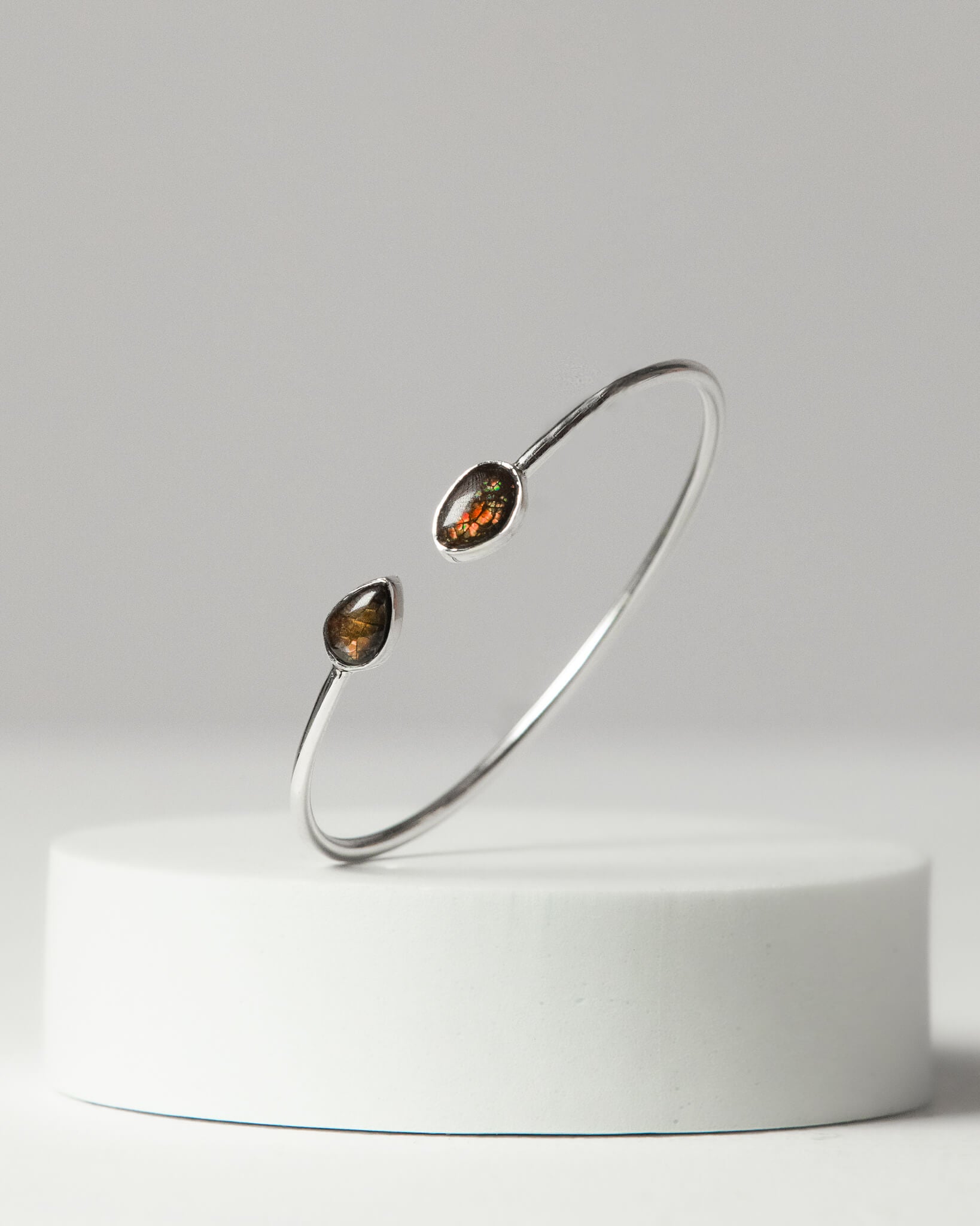 Ammolite Bangle 925 Sterling Silver Bracelet Healing Crystal