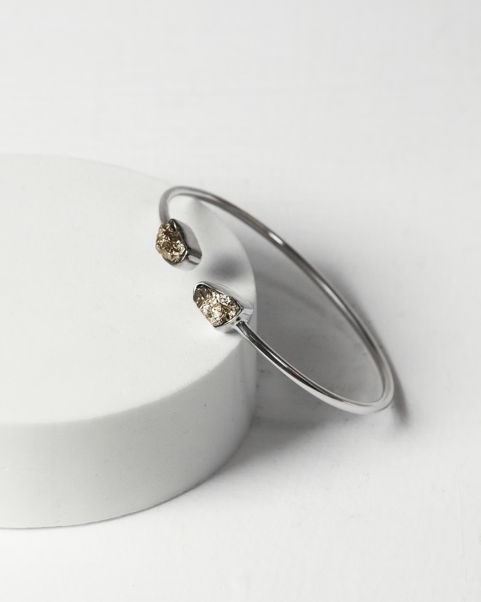 Pyrite Raw Bangle 925 Sterling Silver Bracelet Healing Crystal