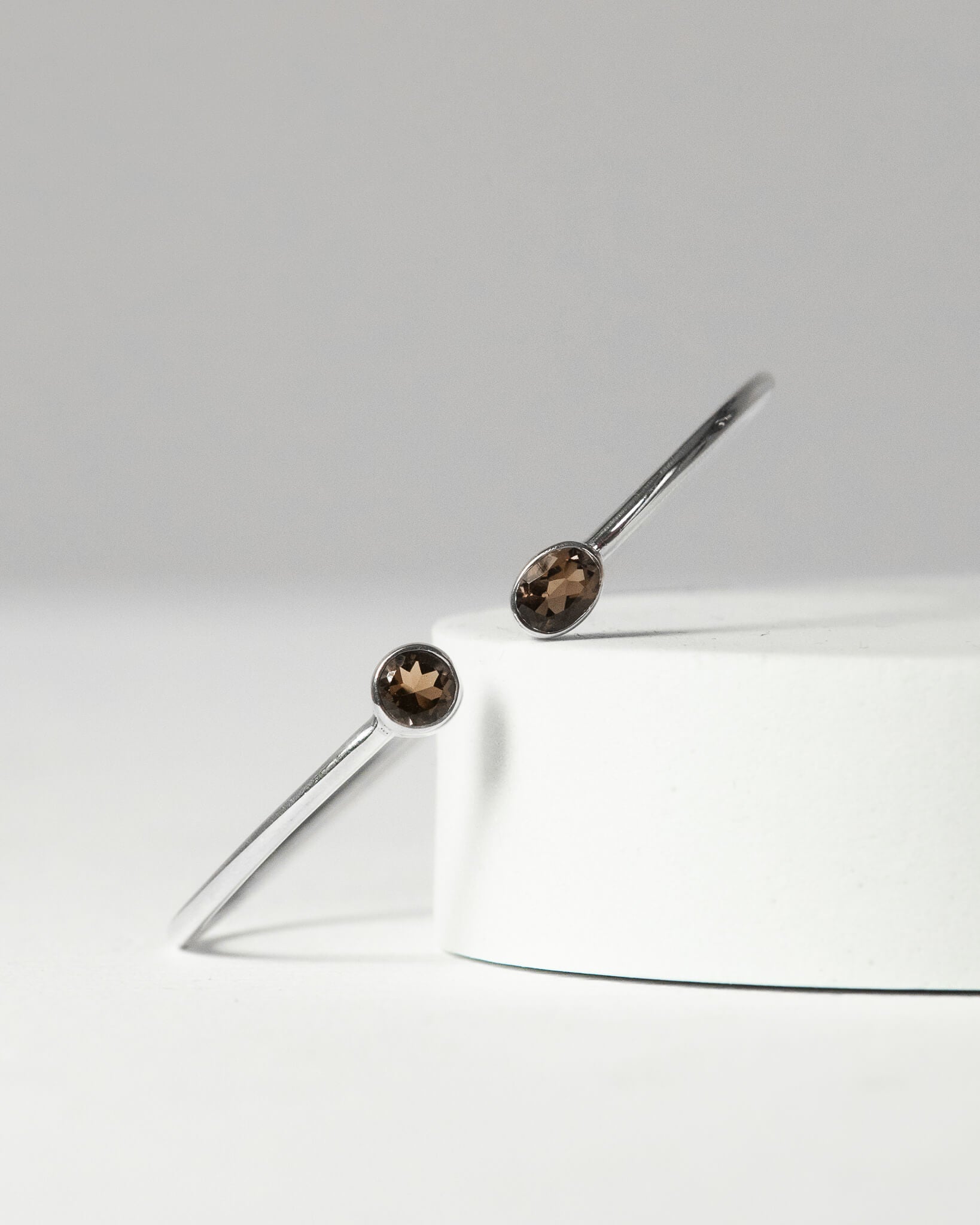 Smoky Quartz Faceted Bangle 925 Sterling Silver Bracelet Healing Crystal