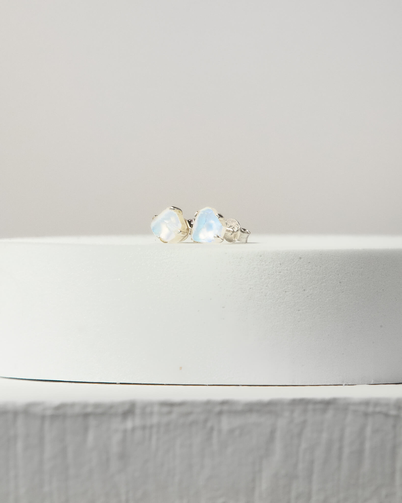 Rainbow Moonstone Raw Stud Earrings 925 Sterling Silver Healing Crystal