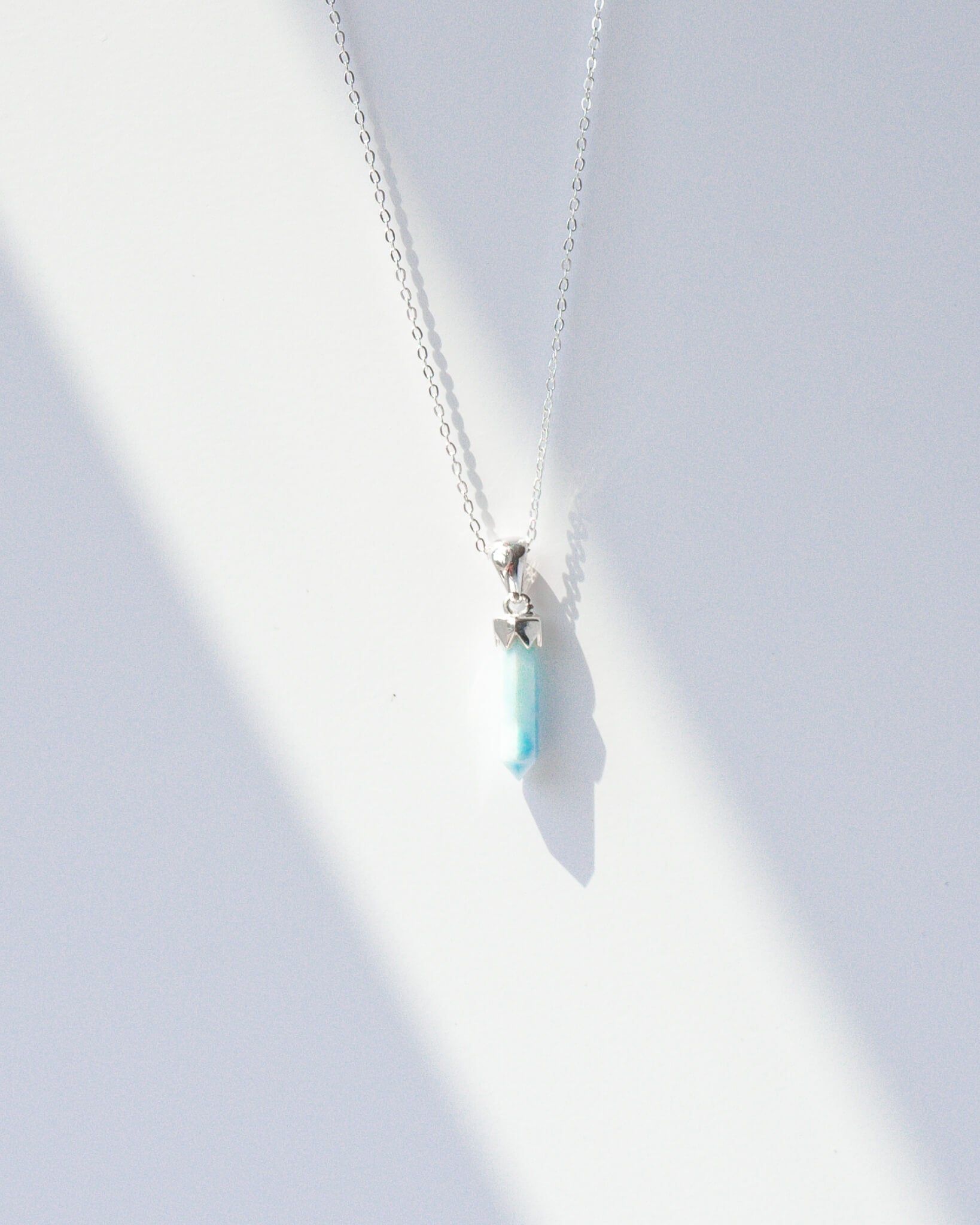Larimar Point Pendant 925 Sterling Silver Crystal Necklace Healing Crystal