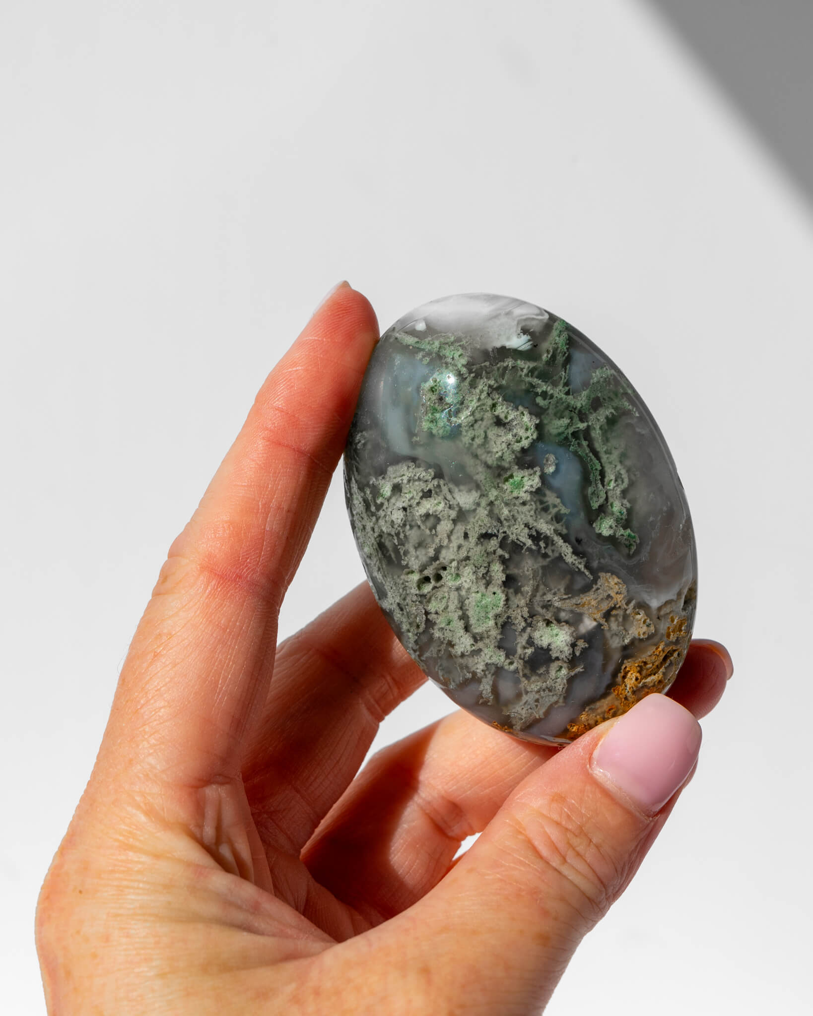 Moss agate Palm Stone Healing Crystal