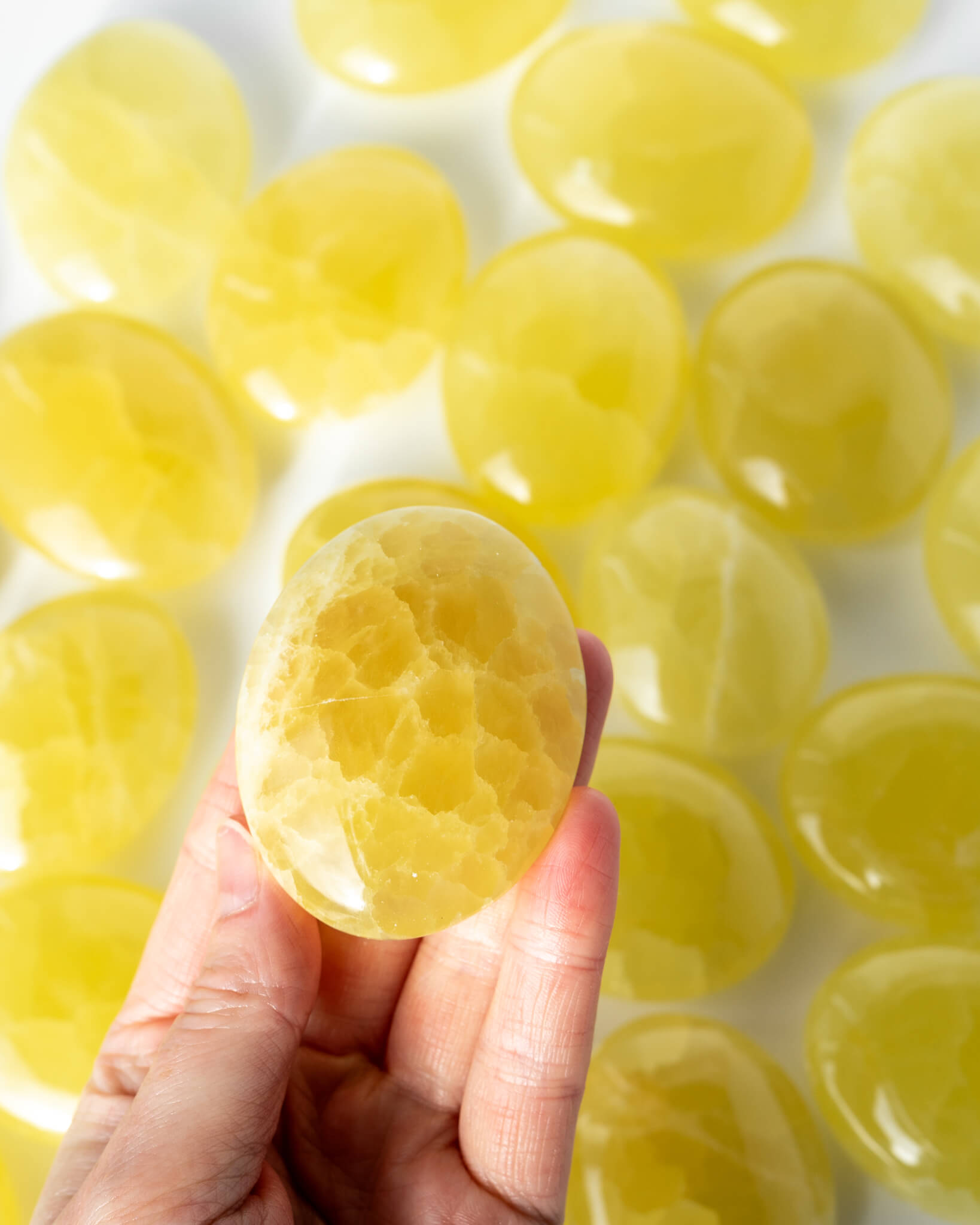 Lemon Calcite Palm Stone Healing Crystal
