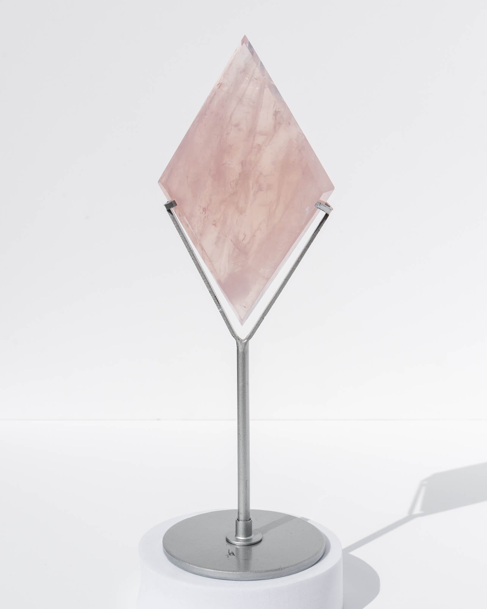 Rose Quartz Diamond on Silver Stand Healing Crystal