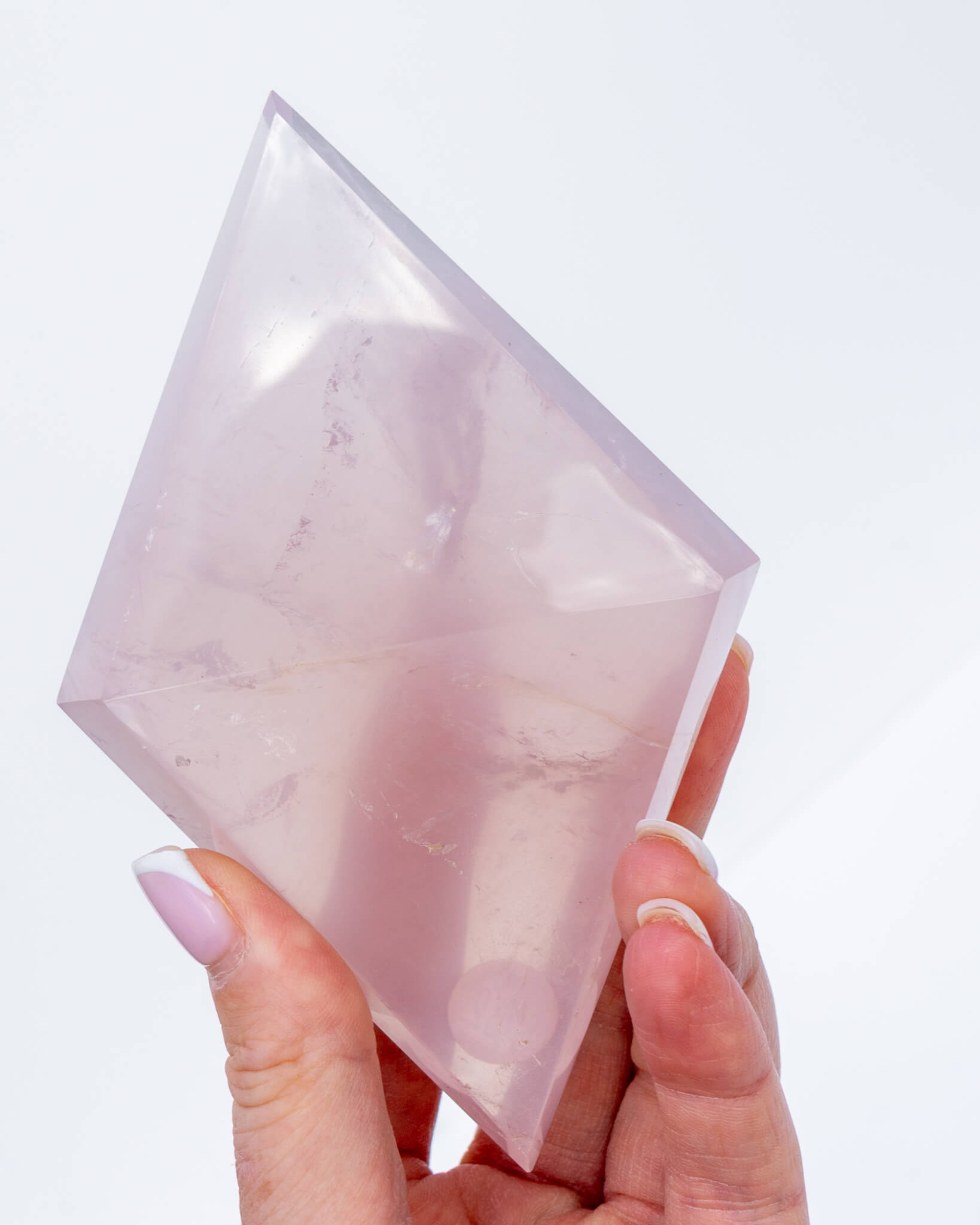 Rose Quartz Diamond on Silver Stand Healing Crystal