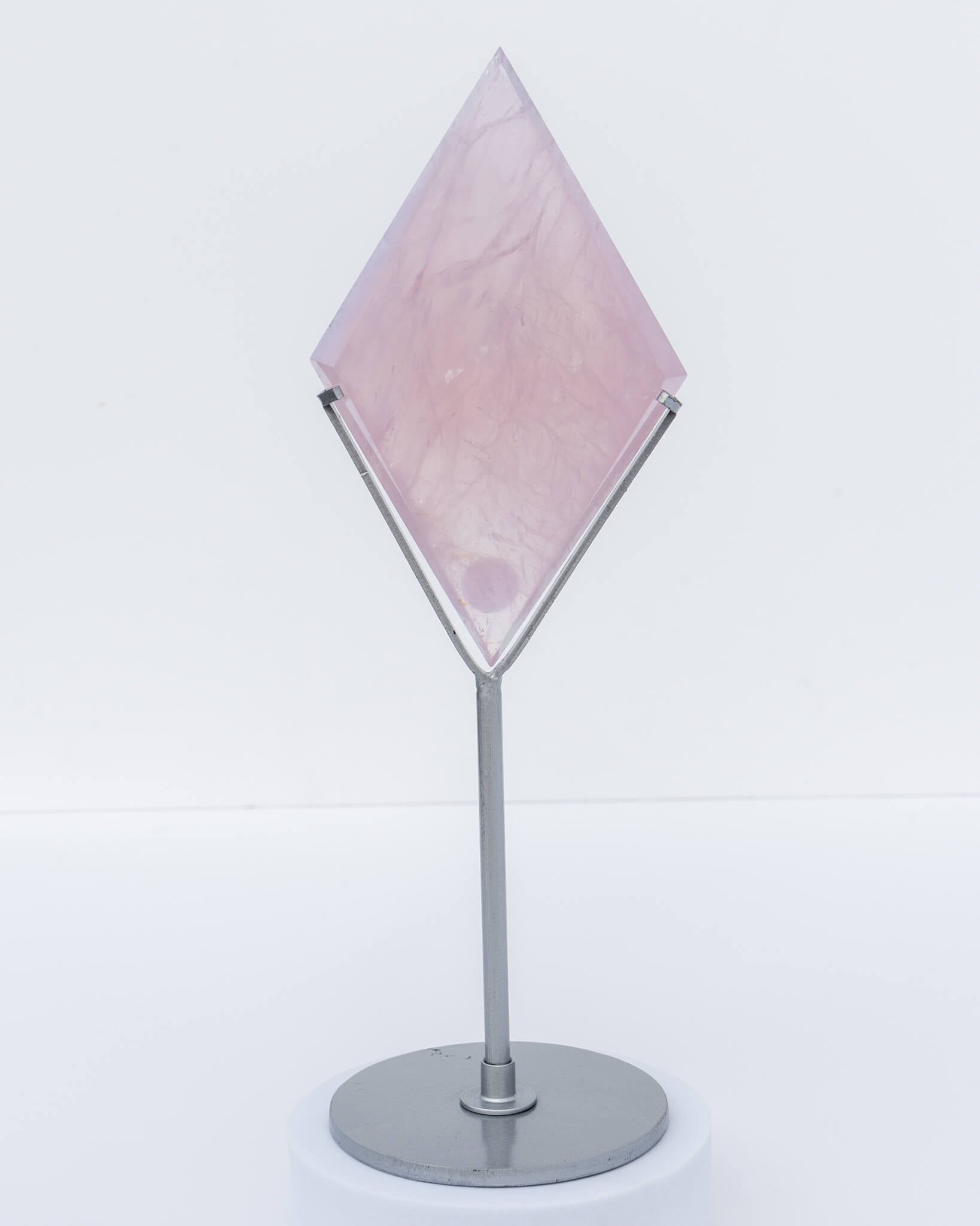 Rose Quartz Diamond on Silver Stand Healing Crystal