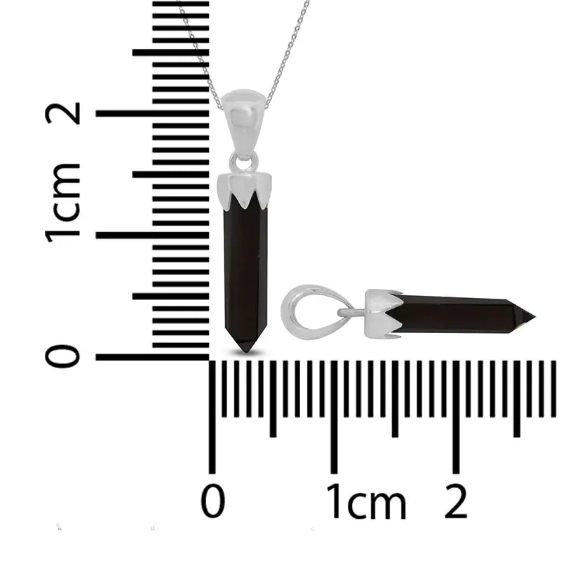 Black Tourmaline Point Pendant 925 Sterling Silver Crystal Necklace Healing Crystal