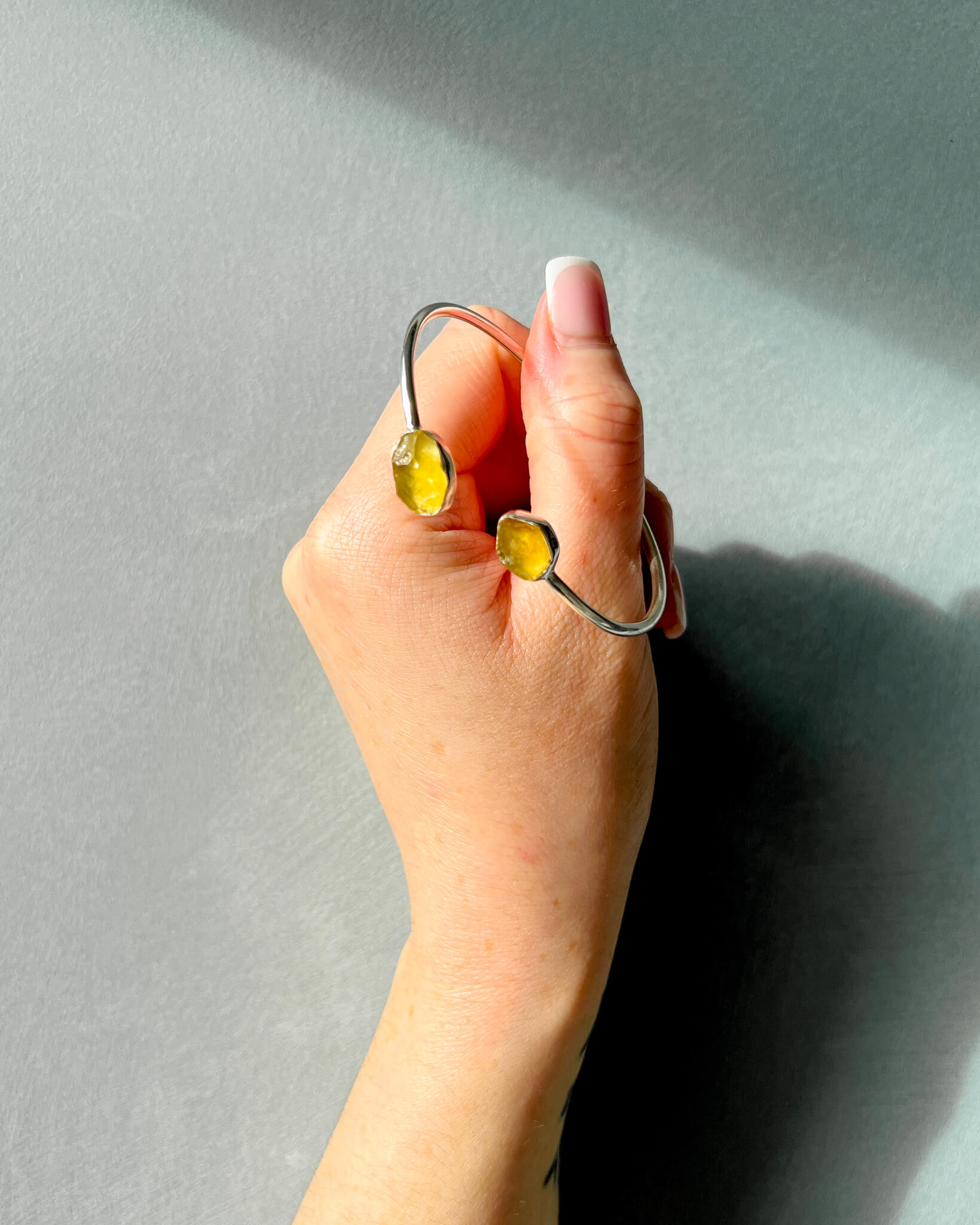 Libyan Desert Glass Raw Bangle 925 Sterling Silver Bracelet Healing Crystal