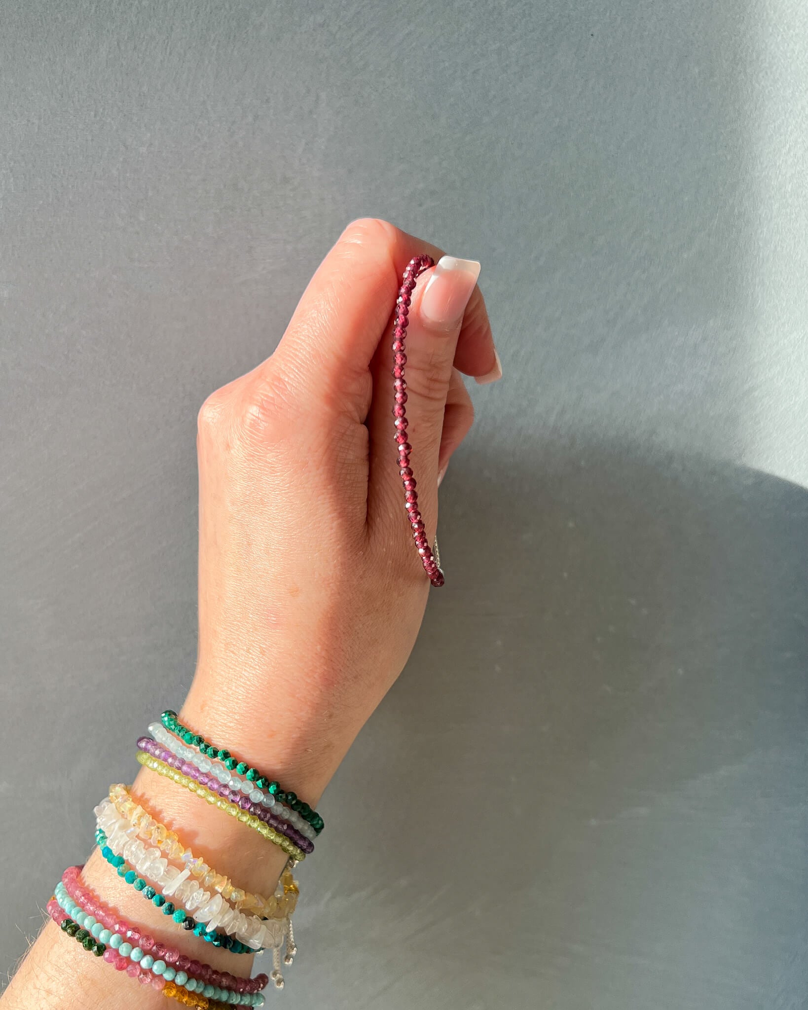 Garnet 3mm Faceted Bead Bracelet 925 Sterling Silver Healing Crystal