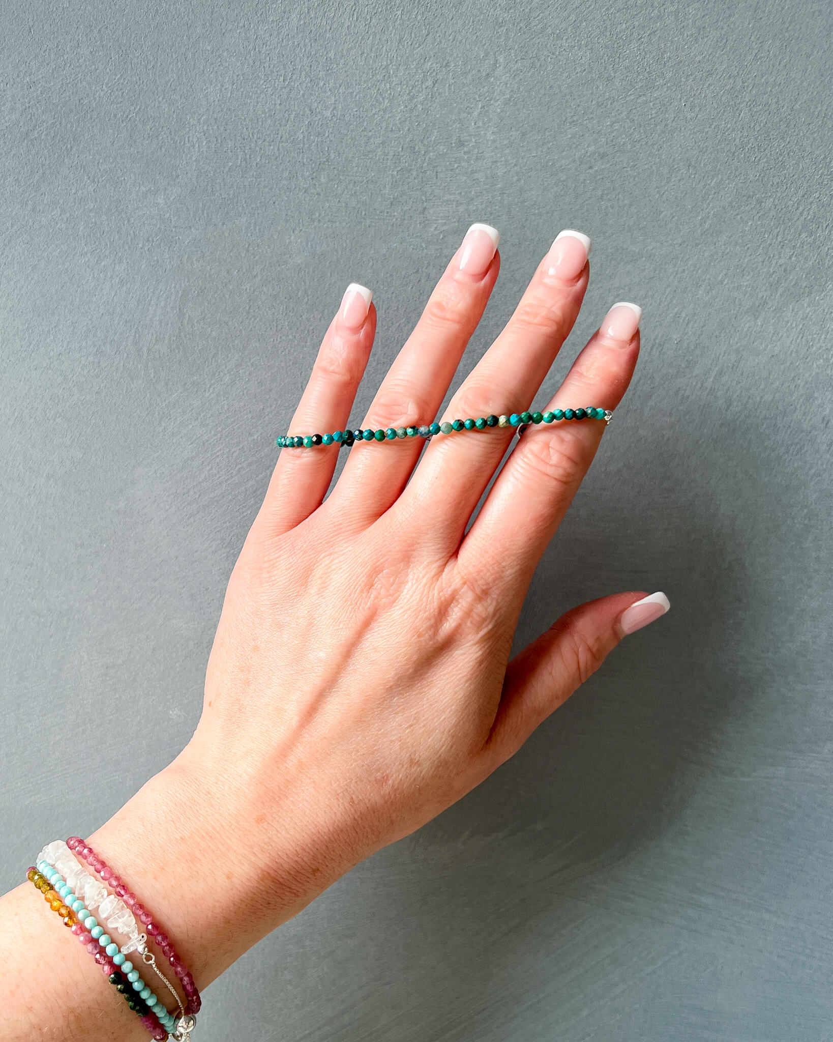 Chrysocolla 3mm Faceted Bead Bracelet 925 Sterling Silver Healing Crystal