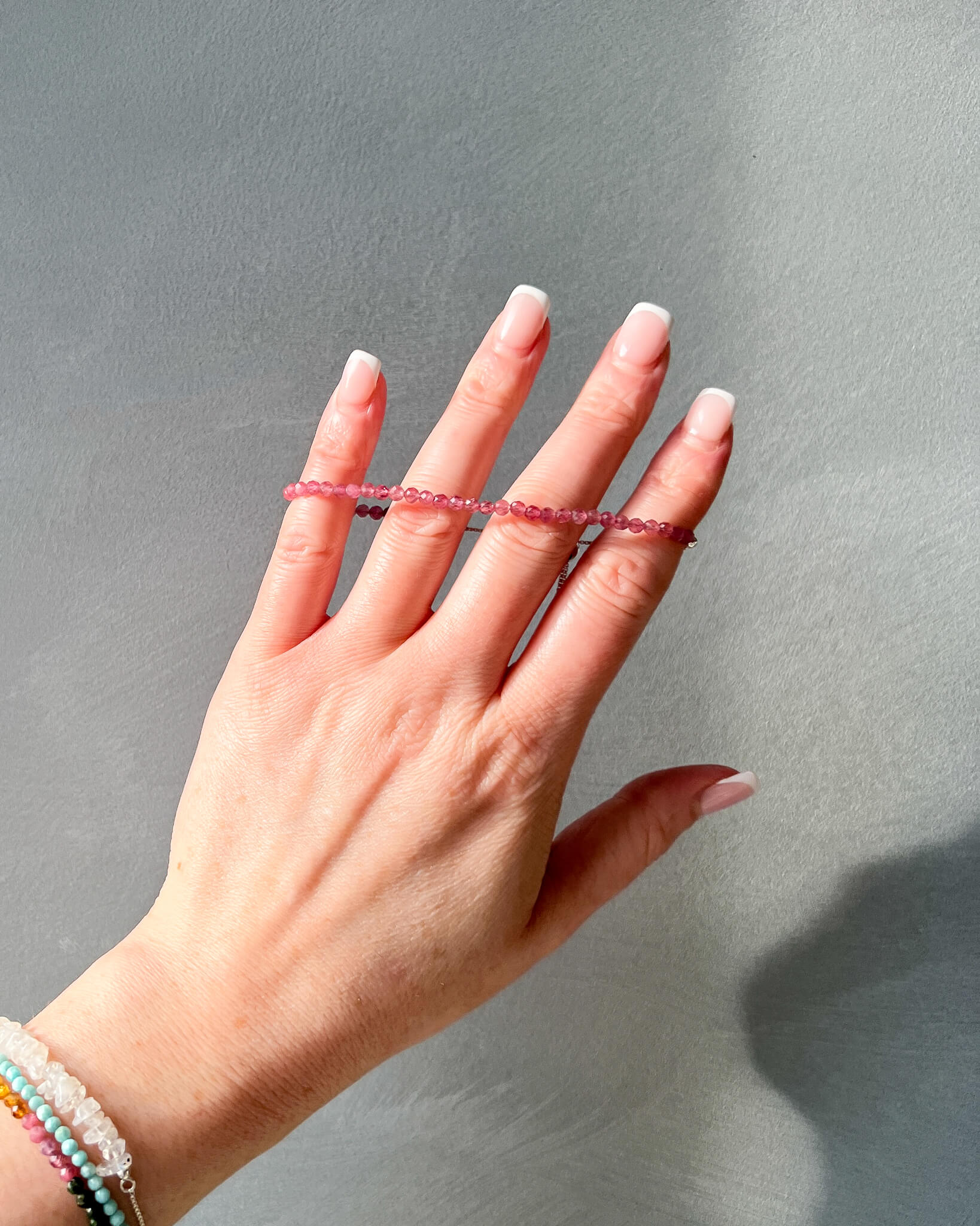 Pink Tourmaline 3mm Faceted Bead Bracelet 925 Sterling Silver Healing Crystal