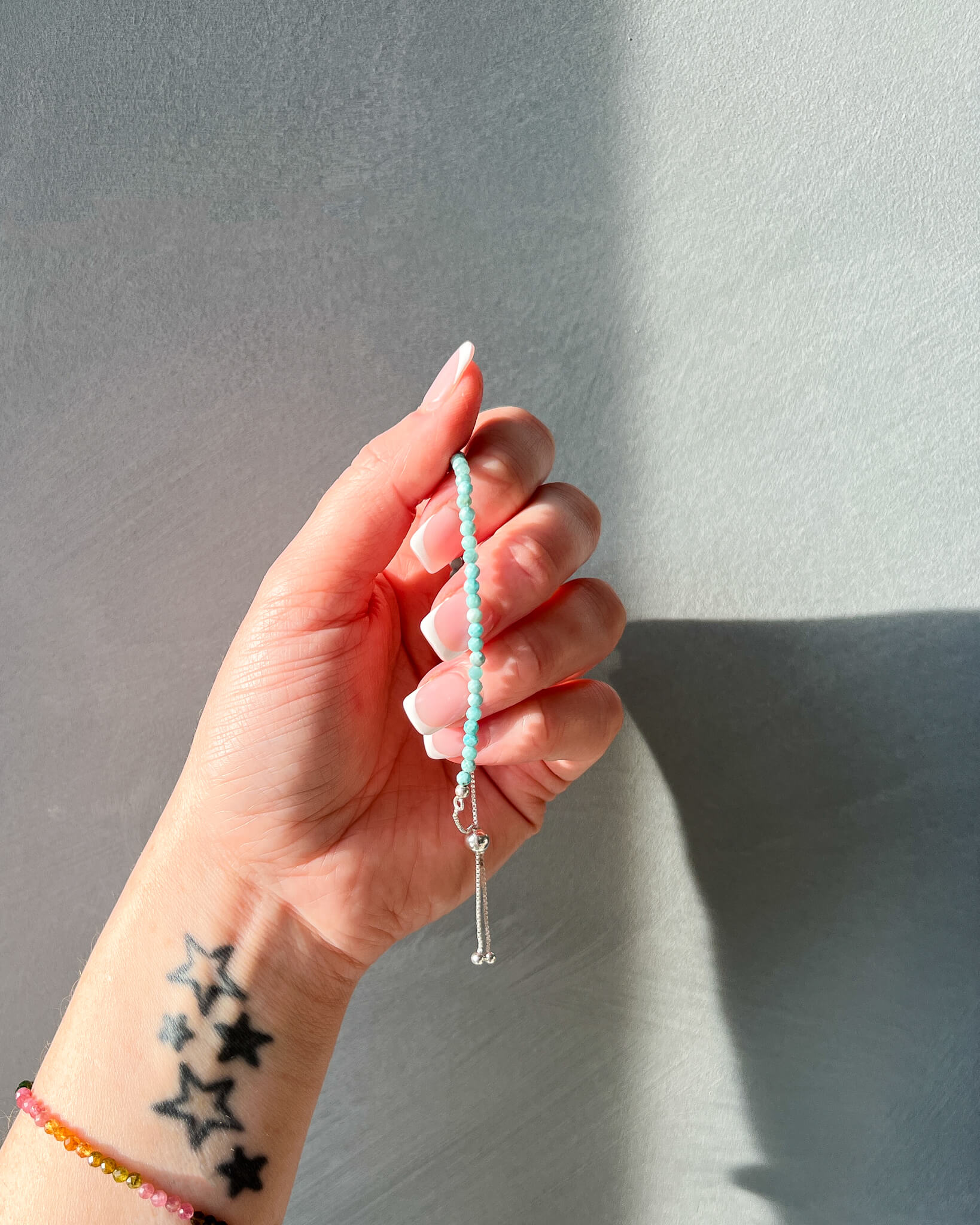 Larimar 3mm Faceted Bead Bracelet 925 Sterling Silver Healing Crystal