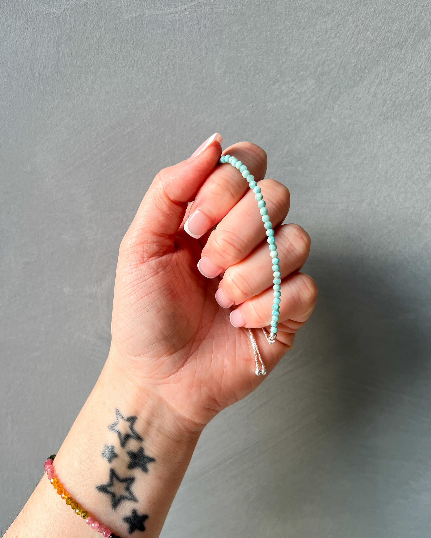 Larimar 3mm Faceted Bead Bracelet 925 Sterling Silver Healing Crystal