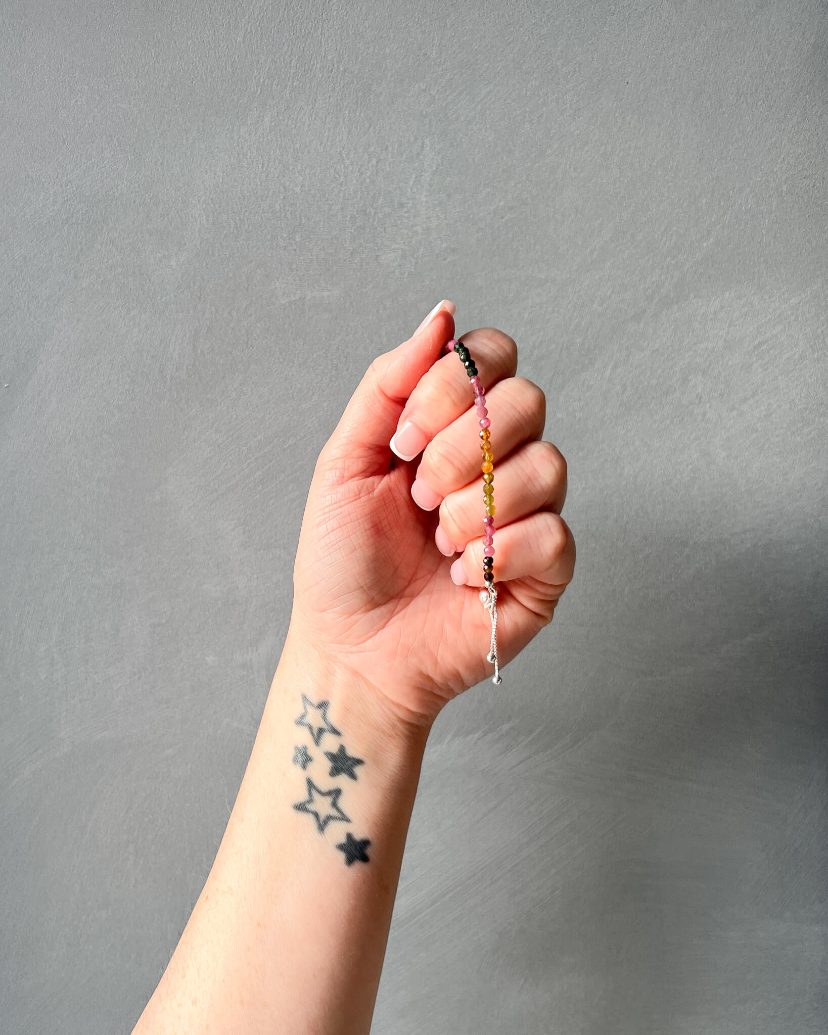 Watermelon Tourmaline Faceted Bead Bracelet 925 Sterling Silver Healing Crystal