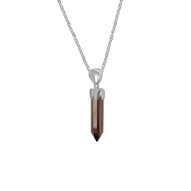 Smoky Quartz Point Pendant 925 Sterling Silver Crystal Necklace Healing Crystal