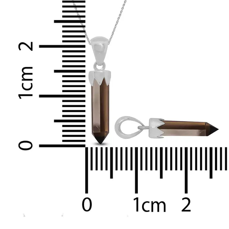Smoky Quartz Point Pendant 925 Sterling Silver Crystal Necklace Healing Crystal