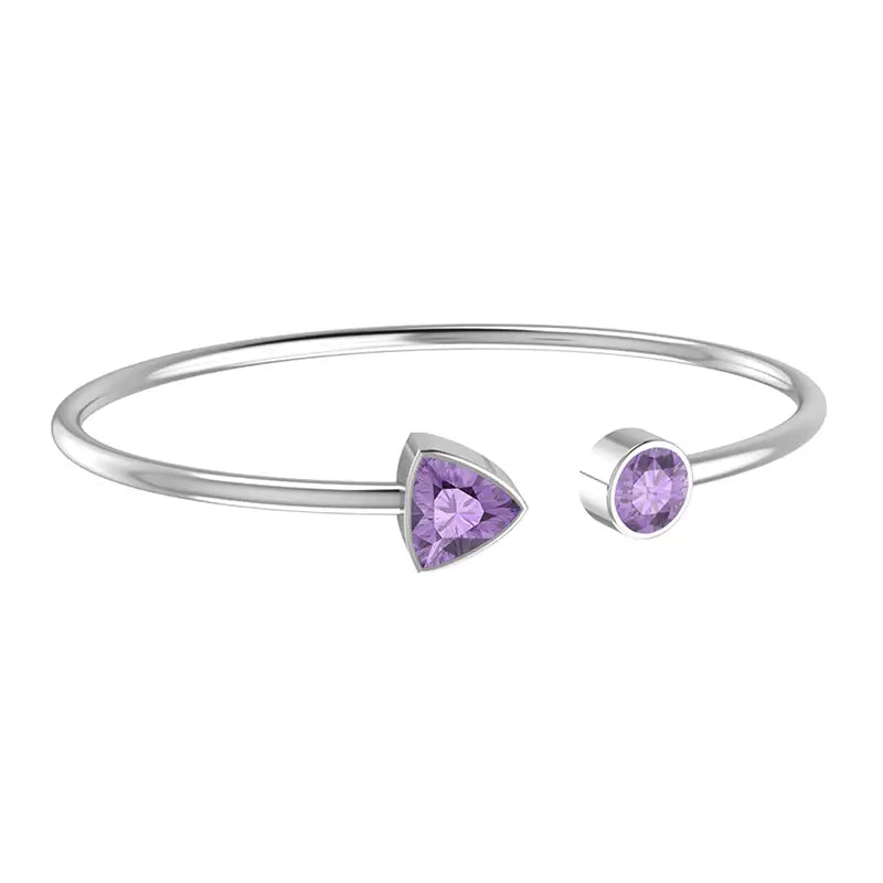 Amethyst Faceted Bangle Sterling Silver Bracelet Healing Crystal