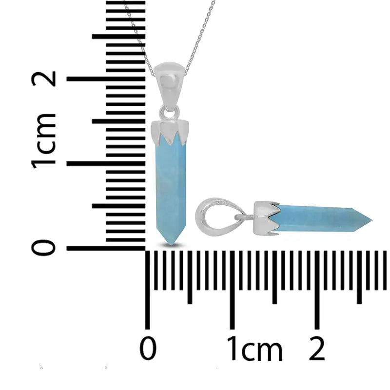 Aquamarine Point Pendant 925 Sterling Silver Crystal Necklace Healing Crystal