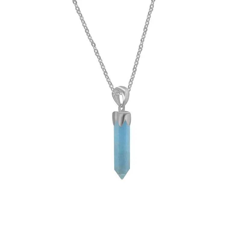 Aquamarine Point Pendant 925 Sterling Silver Crystal Necklace Healing Crystal
