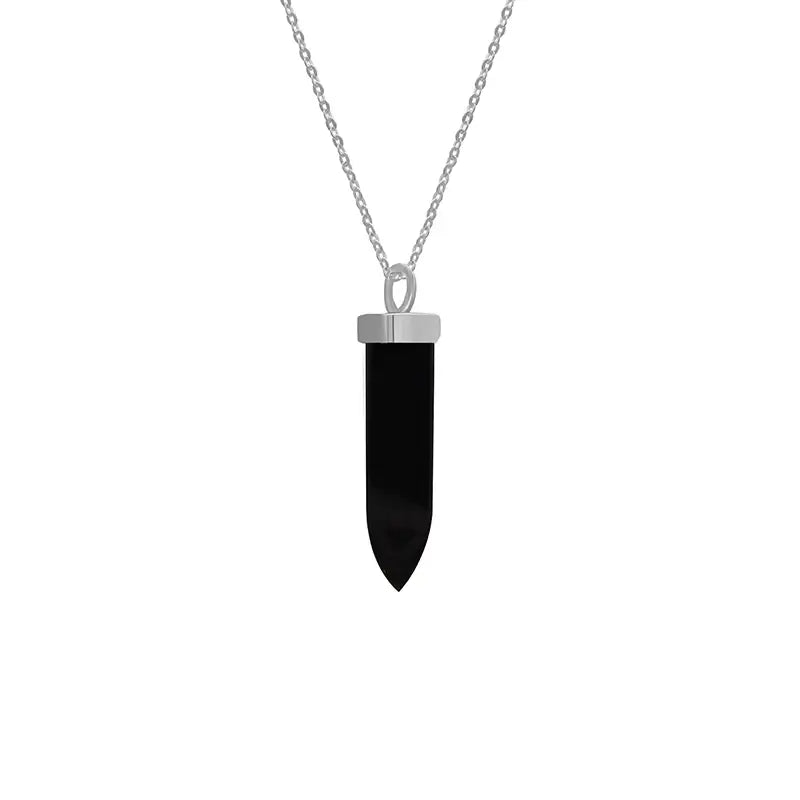 Black Onyx Pendant Silver Crystal Necklace Healing Crystal