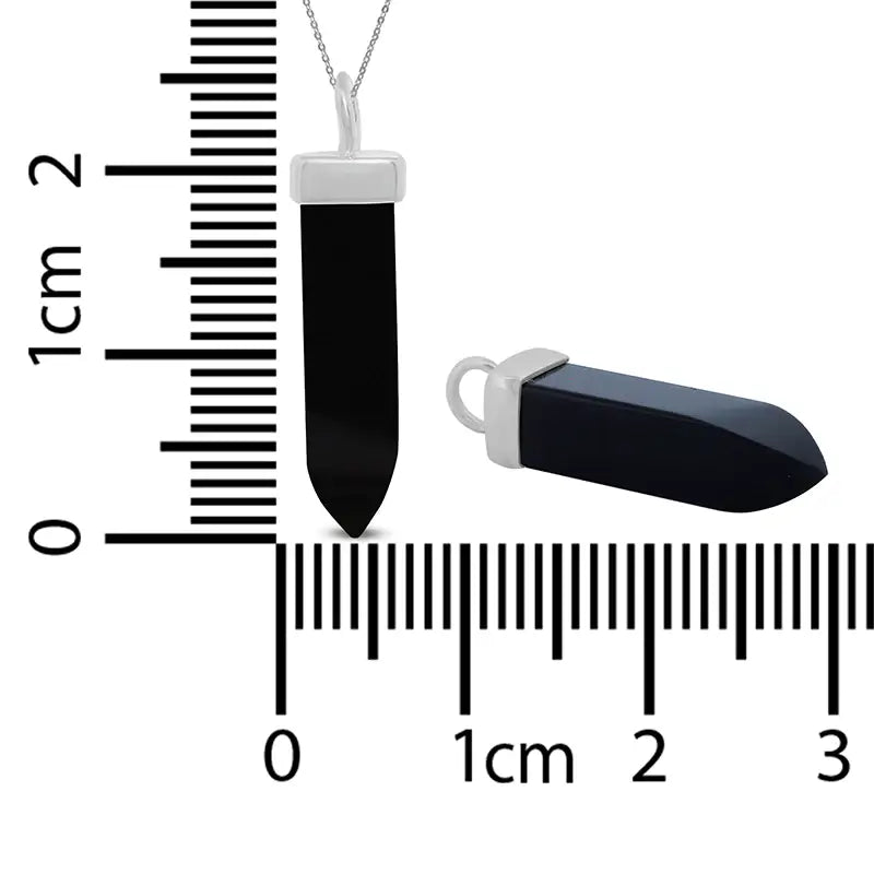 Black Onyx Pendant Silver Crystal Necklace Healing Crystal
