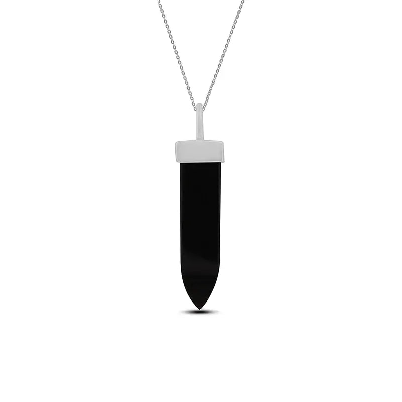 Black Onyx Pendant Silver Crystal Necklace Healing Crystal