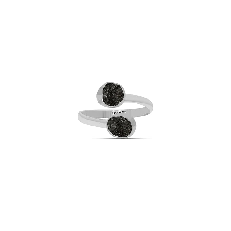 Black Tourmaline Raw 925 Sterling Silver Ring Healing Crystal