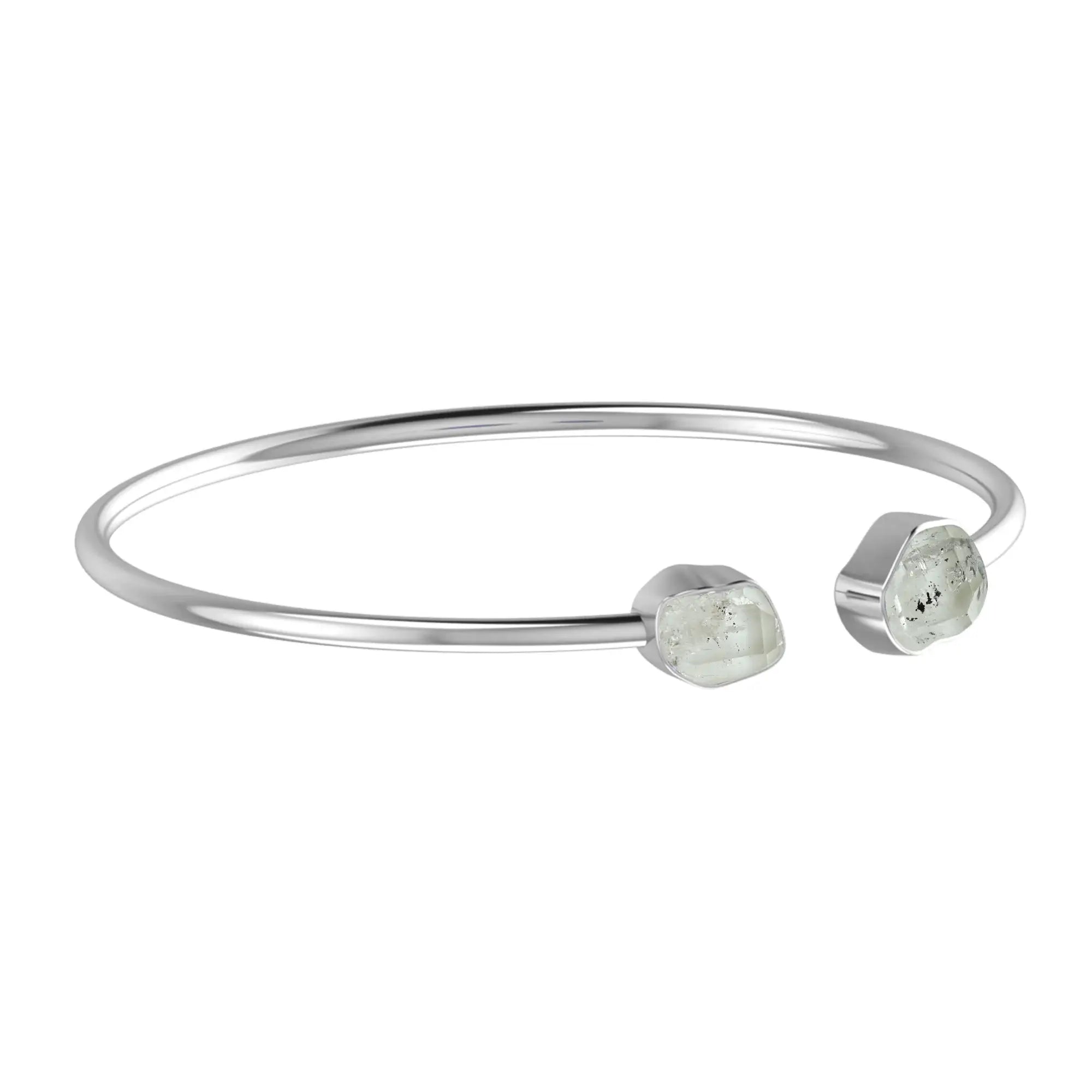 Herkimer Diamond Raw Bangle 925 Sterling Silver Bracelet Healing Crystal