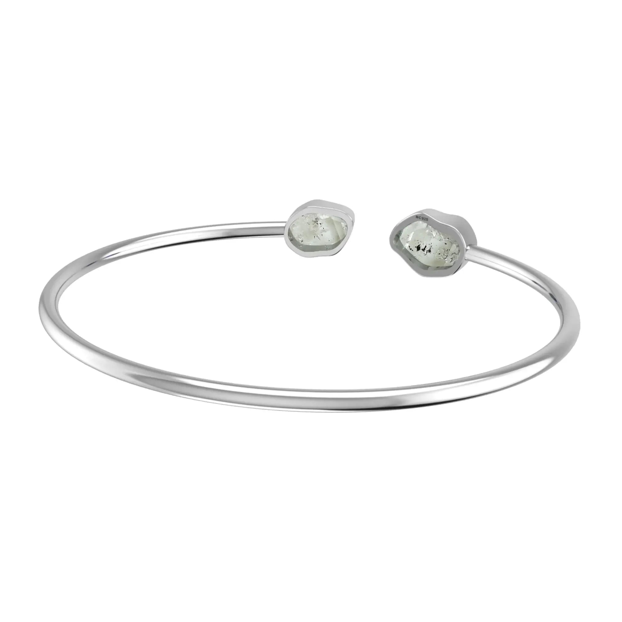 Herkimer Diamond Raw Bangle 925 Sterling Silver Bracelet Healing Crystal