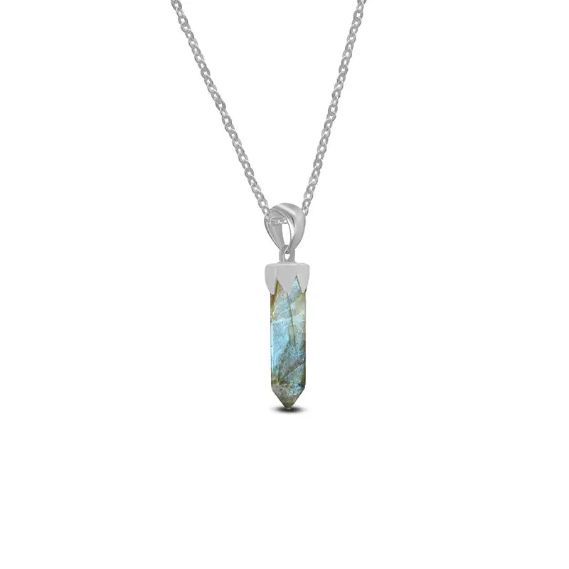 Labradorite Point Pendant 925 Sterling Silver Crystal Necklace Healing Crystal